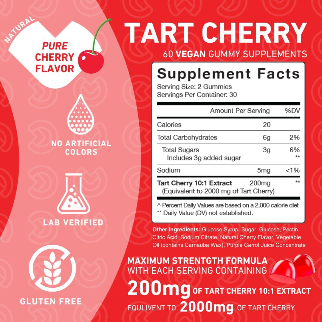 PUREFINITY Tart Cherry Gummies – Uric Acid Flush for Joint Relief & Recovery, Raw Juice Extract Antioxidant – Non-GMO, Gluten Free, Vegan, 60 Count (Pack of 2)