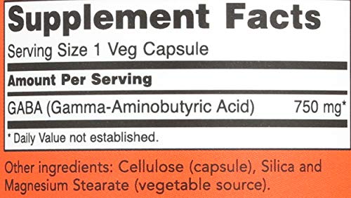 NOW Foods Supplements,GABA (Gamma-Aminobutyric Acid) 750mg,Neurotransmitter Support*,100 Veg Capsules,(Pack of 2)