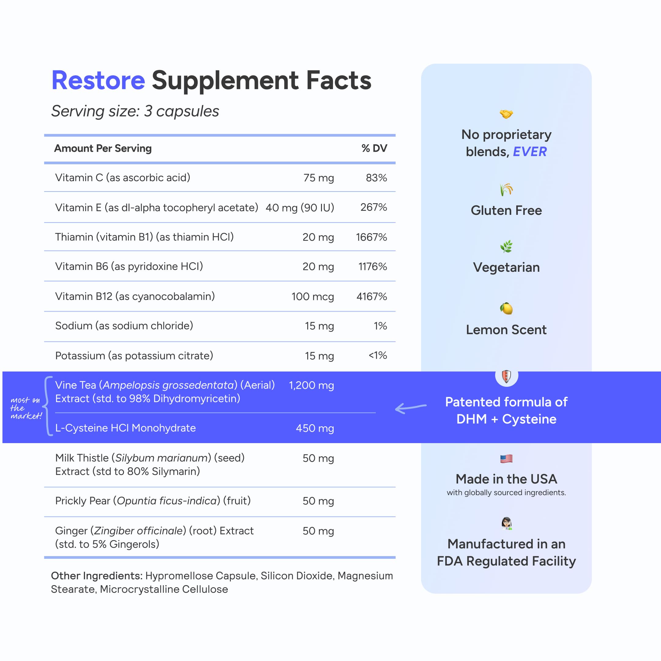 Cheers Restore | Supplement with DHM + L-Cysteine | Feel Better After Drinking & Support Your Liver | 24 Doses | Dihydromyricetin, Cysteine, Milk Thistle, Prickly Pear, B-Vitamins, Ginger
