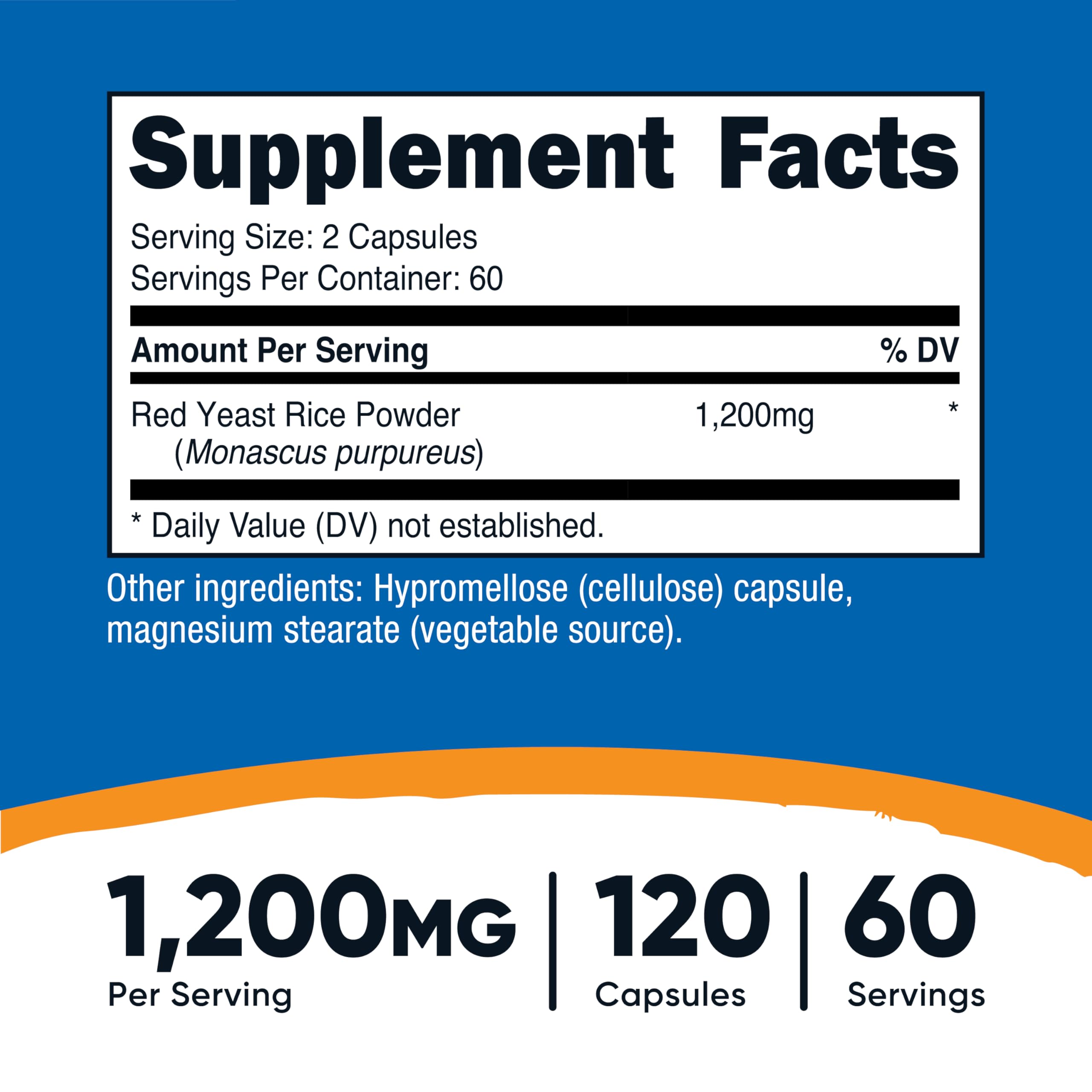 Nutricost Red Yeast Rice 1200mg, 120 Capsules - 60 Serv, Veggie Caps, Non-GMO, Gluten Free (Pack of 2)