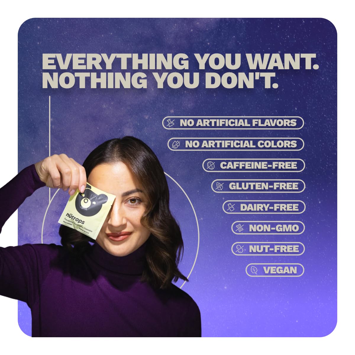 Nutrops Lions Mane Mushroom Gummies for adults, Functional Nootropics, Herbal Brain Supplement for Energy, Brain Health, Cognitive, Memory & Focus, Reishi, Chaga, Cordyceps, Coriolus, 28 daily Packs