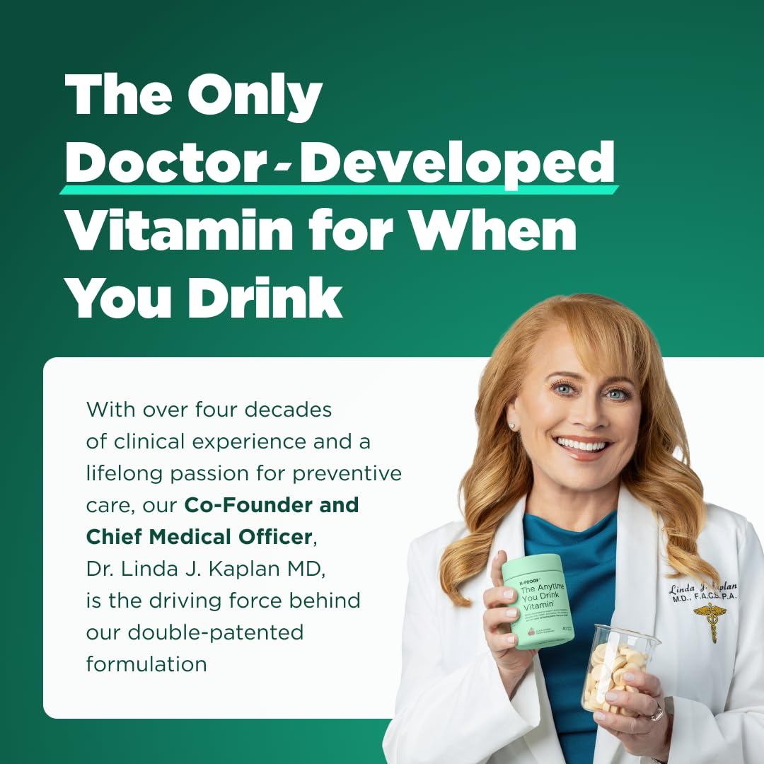 H-PROOF The Anytime You Drink Vitamin, Liver Health & Immunity Support with Electrolytes, Milk Thistle, and Vitamins B & C - 40 Chewable Tablets (20 Servings), Vegan, Tangerine