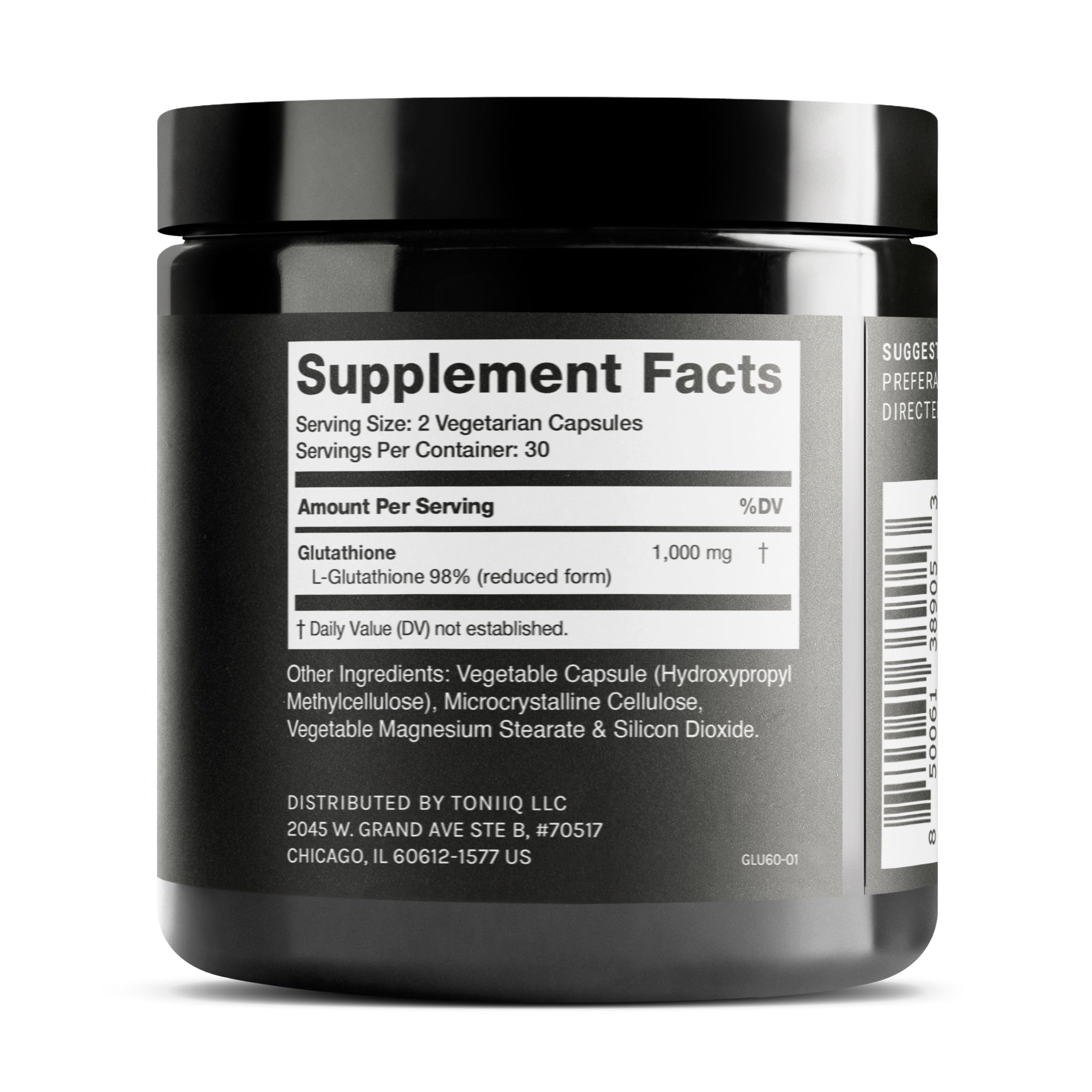 Toniiq Ultra High Strength Glutathione Capsules - 1000mg Concentrated Formula - 98%+ Highly Purified and Bioavailable - Non-GMO Fermentation - 60 Capsules Reduced Glutathione Supplement