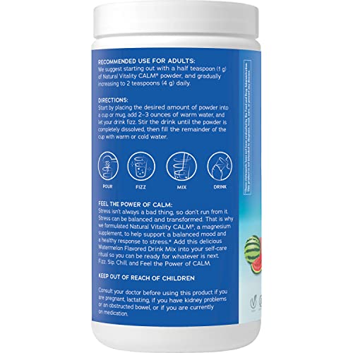 Natural Vitality Calm, Magnesium Supplement, Anti-Stress Drink Mix Powder, Gluten Free, Vegan, & Non-GMO, Watermelon, 16 oz