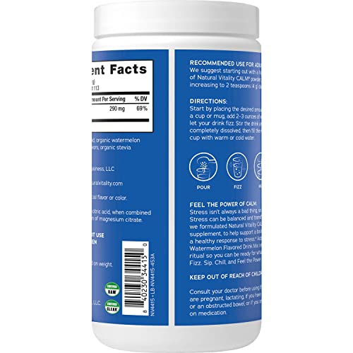 Natural Vitality Calm, Magnesium Supplement, Anti-Stress Drink Mix Powder, Gluten Free, Vegan, & Non-GMO, Watermelon, 16 oz