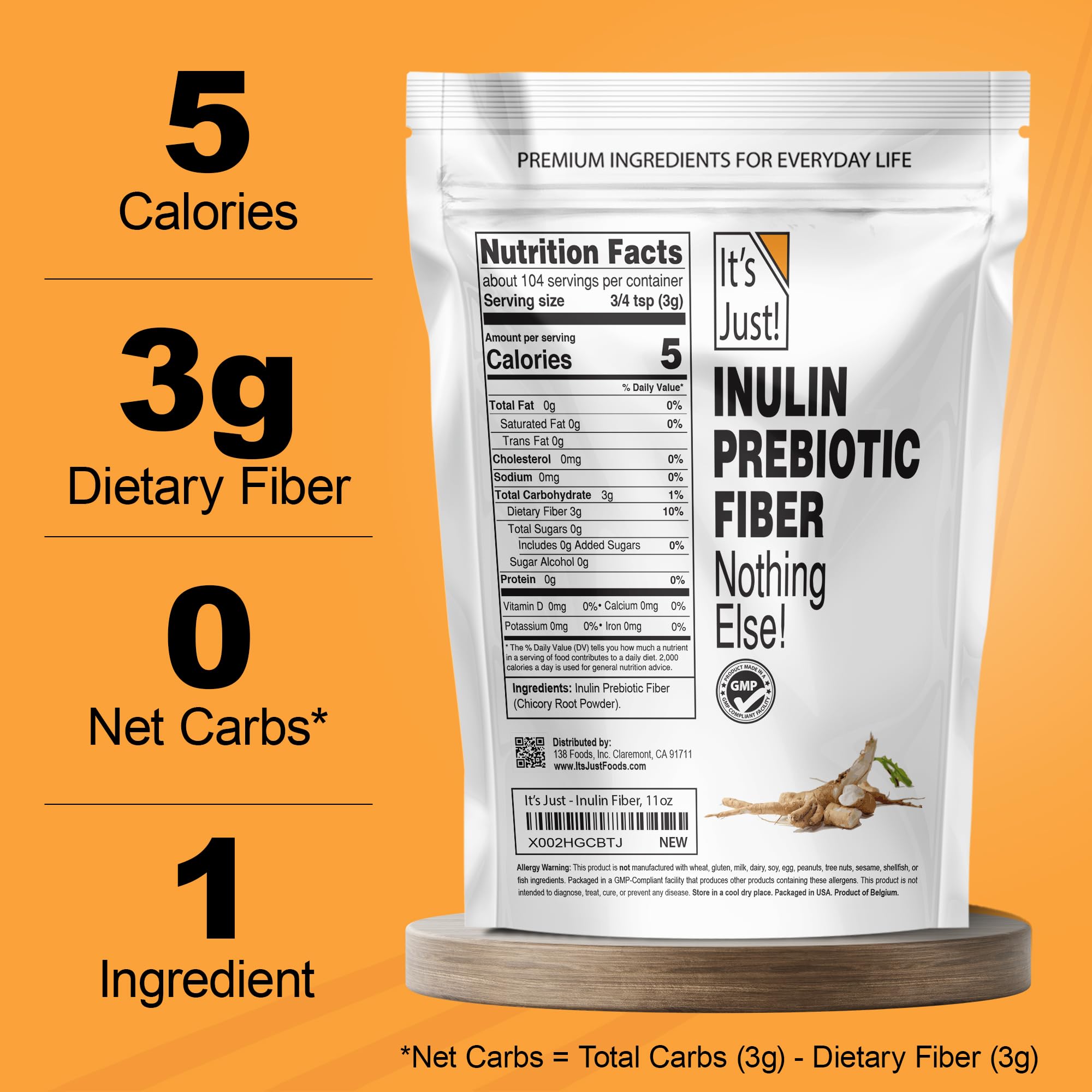 It's Just! - Inulin Prebiotic Fiber Sweetener, Product of Belgium, Chicory Root Powder (4 Pound (Pack of 1))