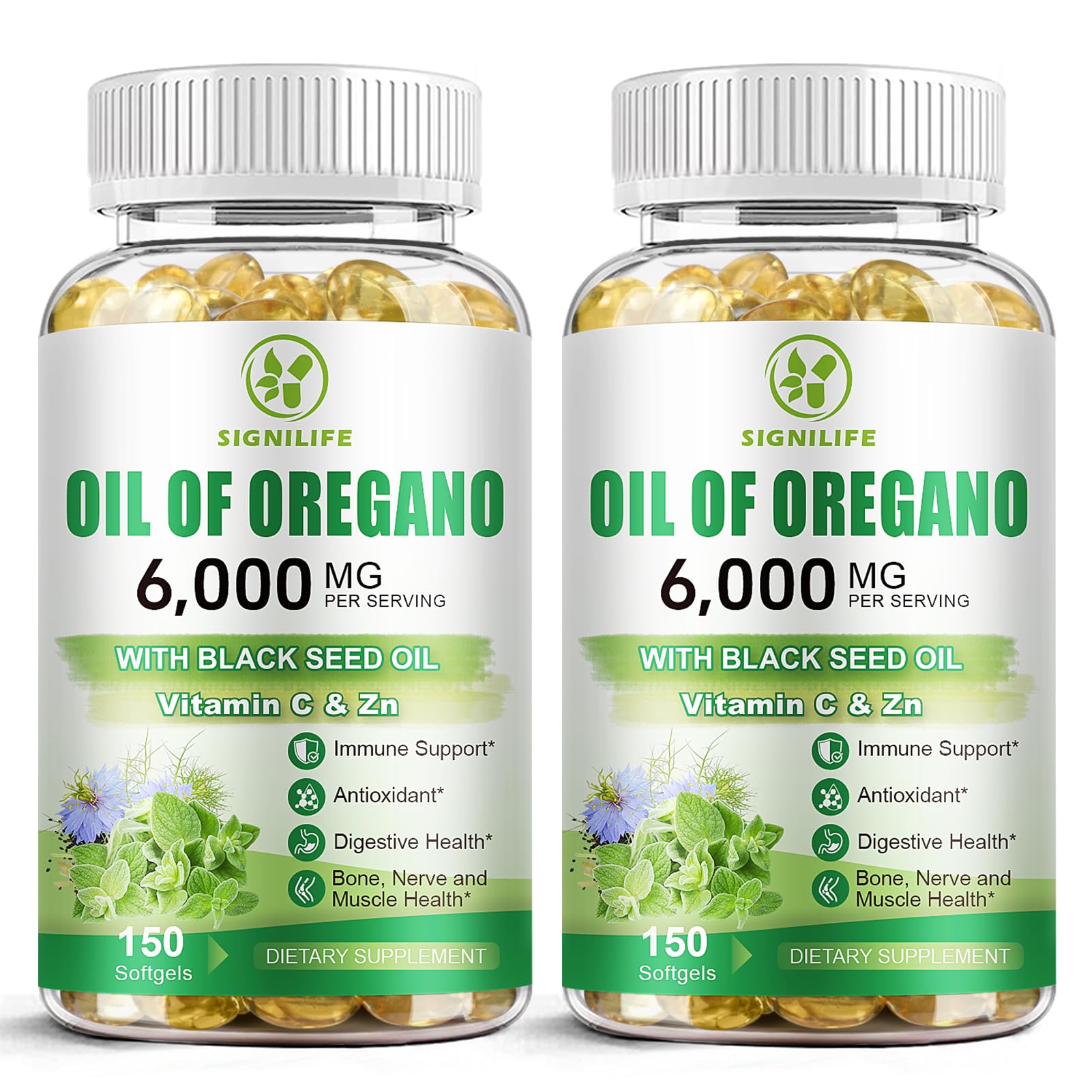 SIGNILIFE Oil of Oregano with Black Seed Oil, 6000mg Oregano Oil Capsules for Immune Support with High Carvacrol & Thymoquinone, Antioxidant, Non-GMO, Gluten Free, 300 Softgels