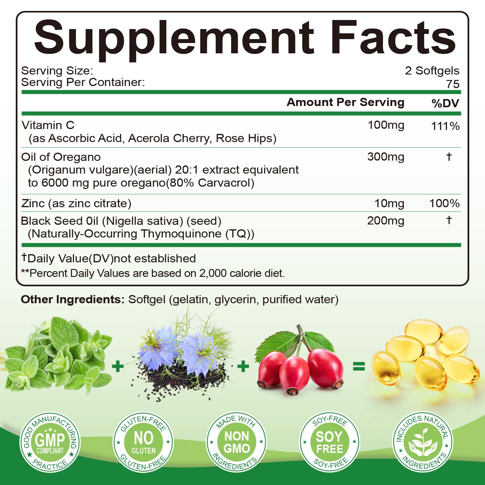 SIGNILIFE Oil of Oregano with Black Seed Oil, 6000mg Oregano Oil Capsules for Immune Support with High Carvacrol & Thymoquinone, Antioxidant, Non-GMO, Gluten Free, 300 Softgels