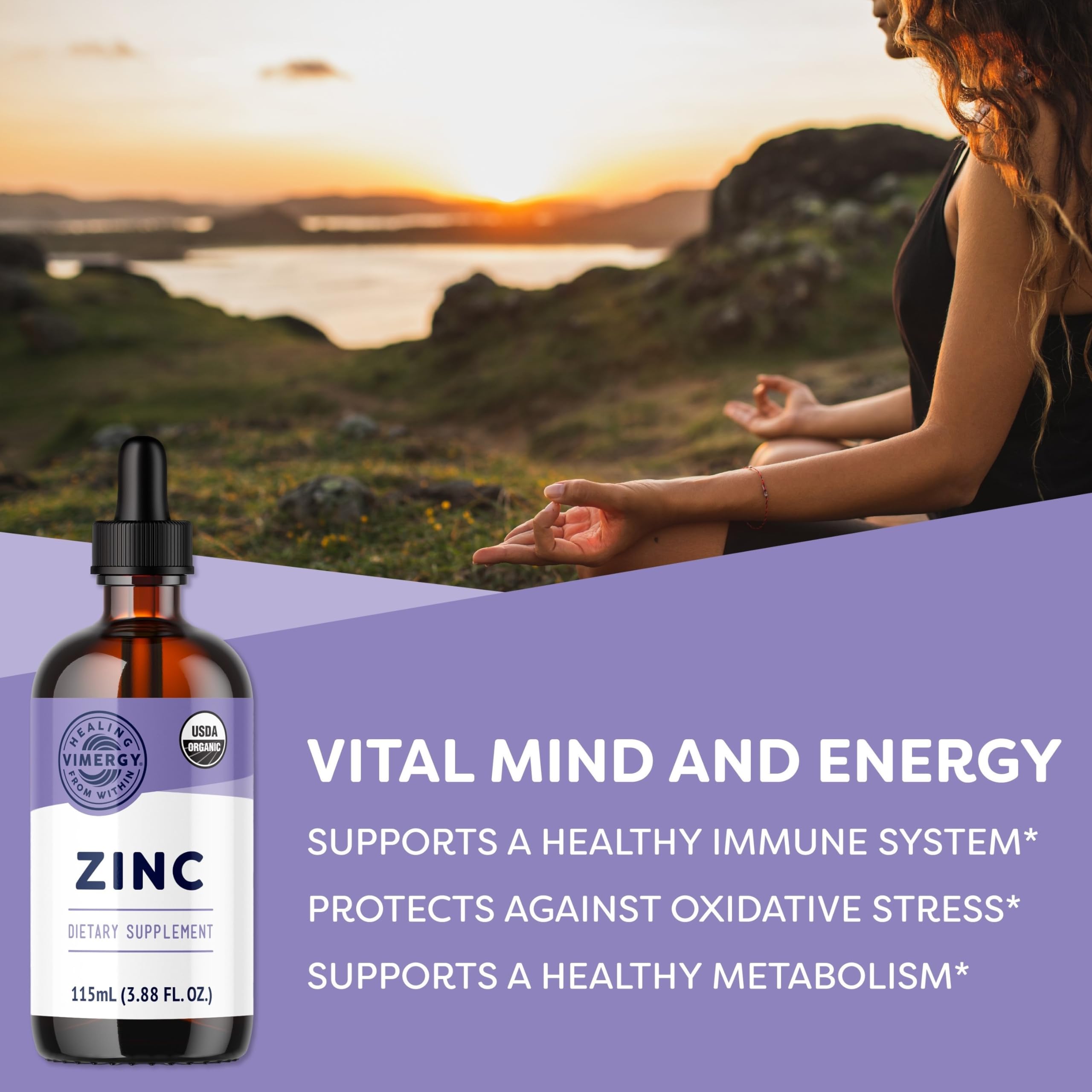 VIMERGY USDA Organic Zinc Supplements for Women & Men (7.5mg Liquid Zinc Per Serving) Fast-Absorbing Immune Support, Promotes Healthy Bones & Skin, Vegan, Up to 57 Servings (115 mL)