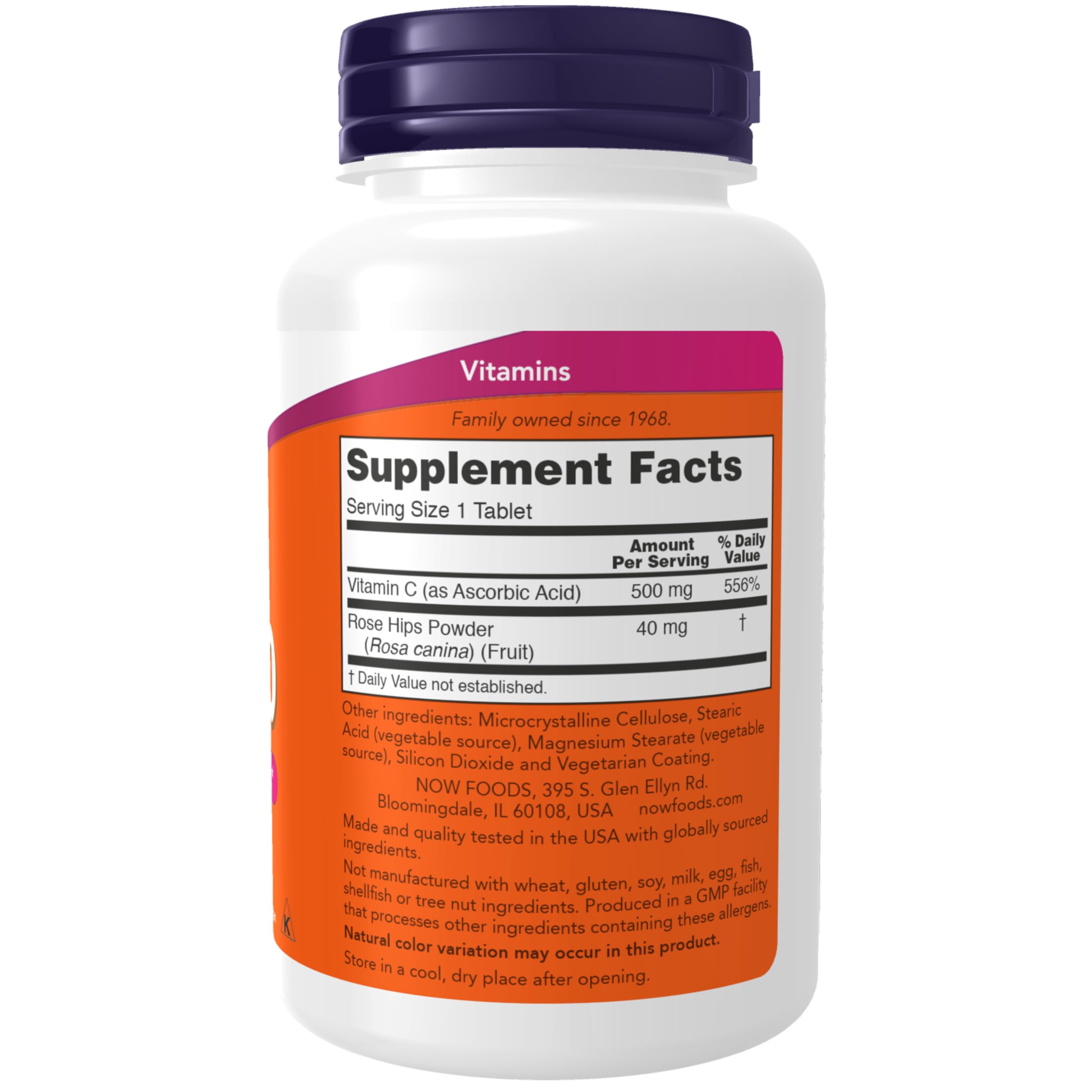Now Supplements,Vitamin C-500 with Rose Hips,Antioxidant Protection*,250 Tablets,(Pack of 2)