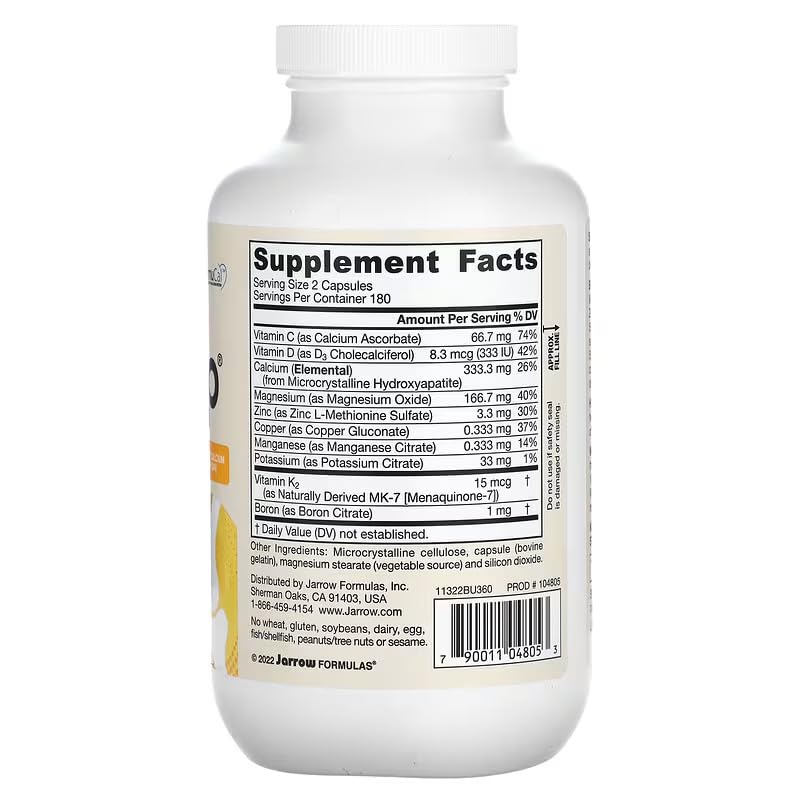 Jarrow Formulas BoneUp for Bone Density - Vitamin D3 and K2, Calcium Support, 360 Capsules, Promotes Skeletal Nutrition, Up to 60 Days Supply (Pack of 2)