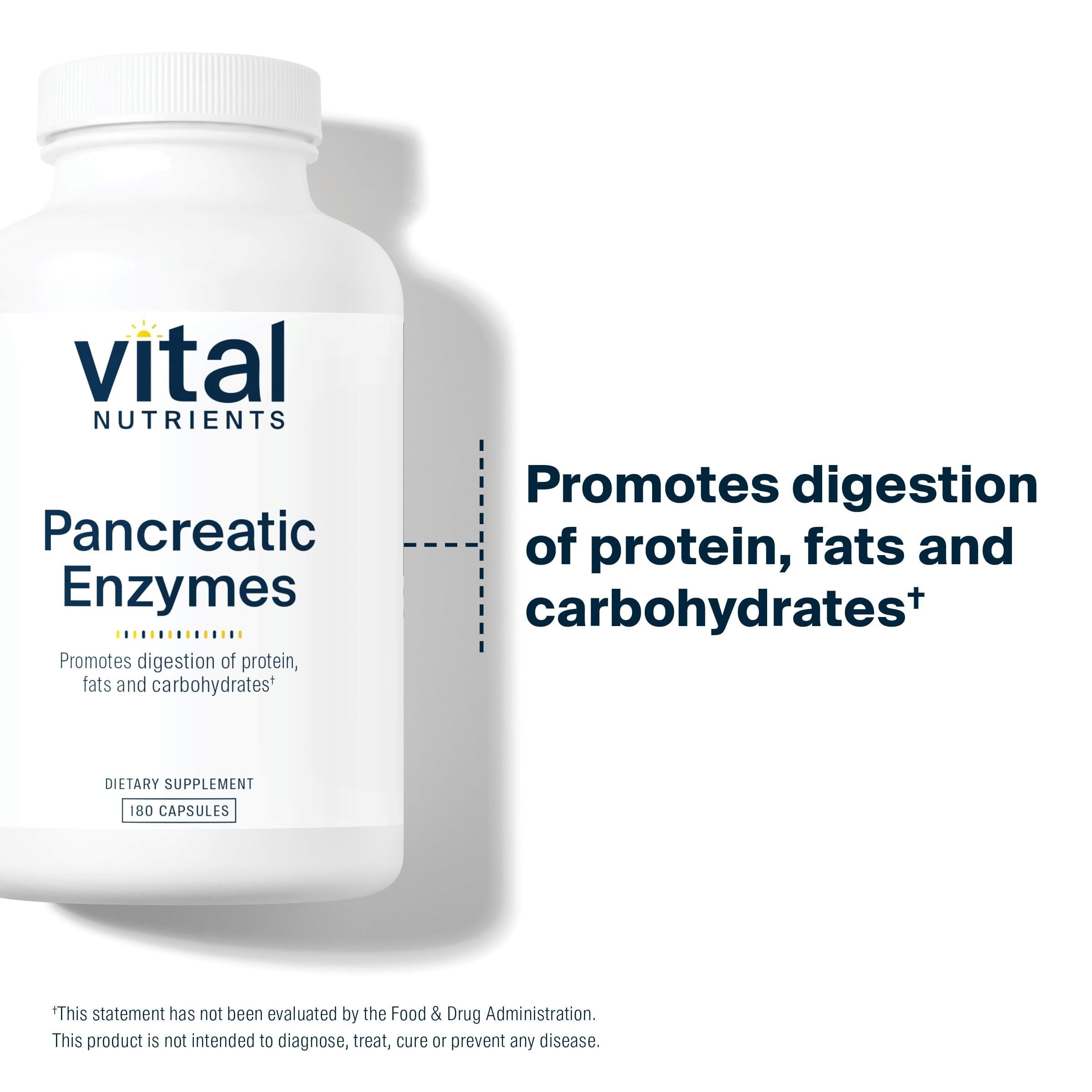 Vital Nutrients Pancreatic Enzymes 1000mg (Full Strength) - Pancreatin Digestion Supplement with Protease, Amylase & Lipase - Digestive Enzymes - Gluten, Dairy, and Soy Free - 180 Capsules