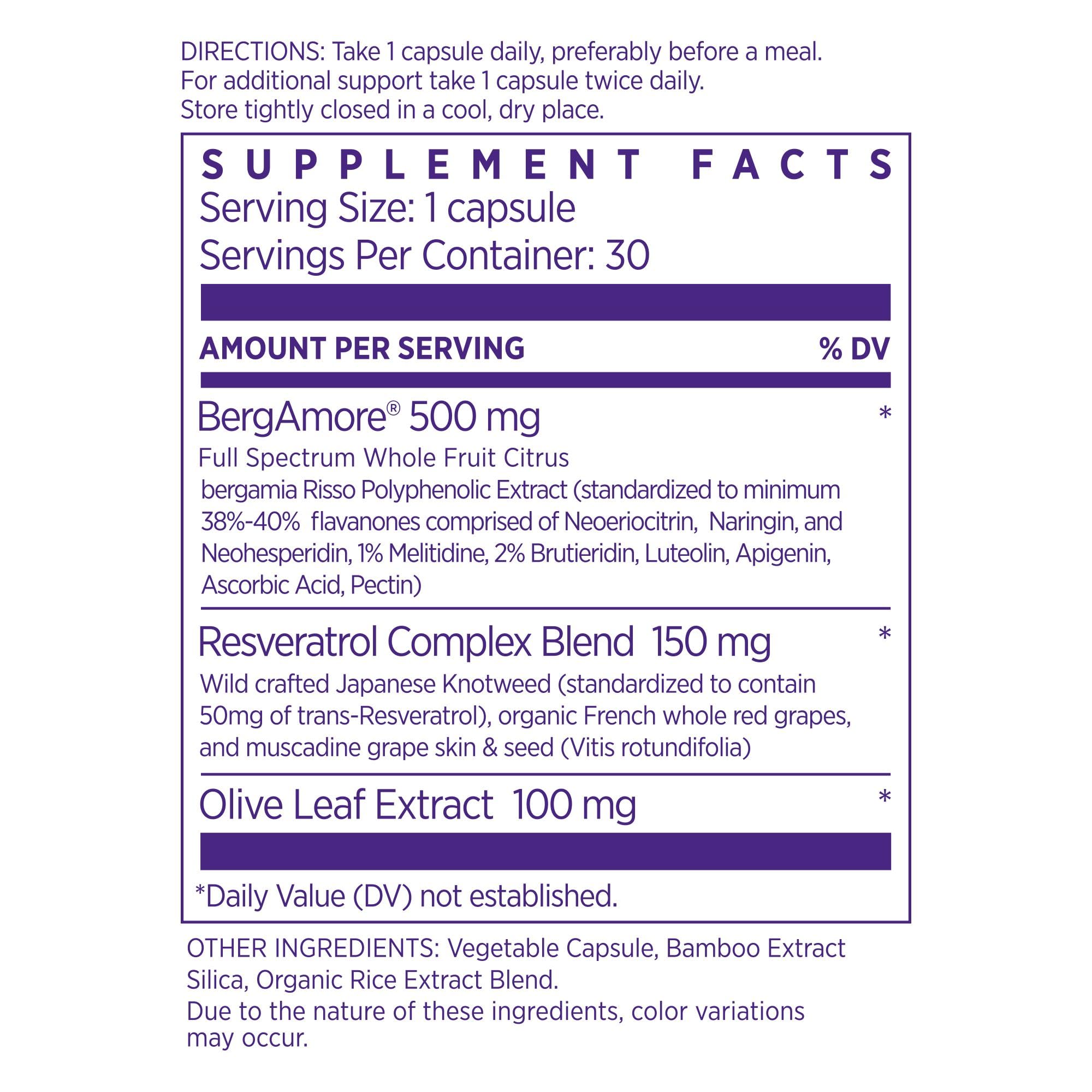 NAOMI Italian Citrus Bergamot 500mg + Resveratrol, Award-Winning Cardiologist Dvlpd, Supports Normal Cholesterol & Healthy Cellular Function, 7 Key Polyphenols, Resveratrol & Olive Leaf, 30-Day Supply