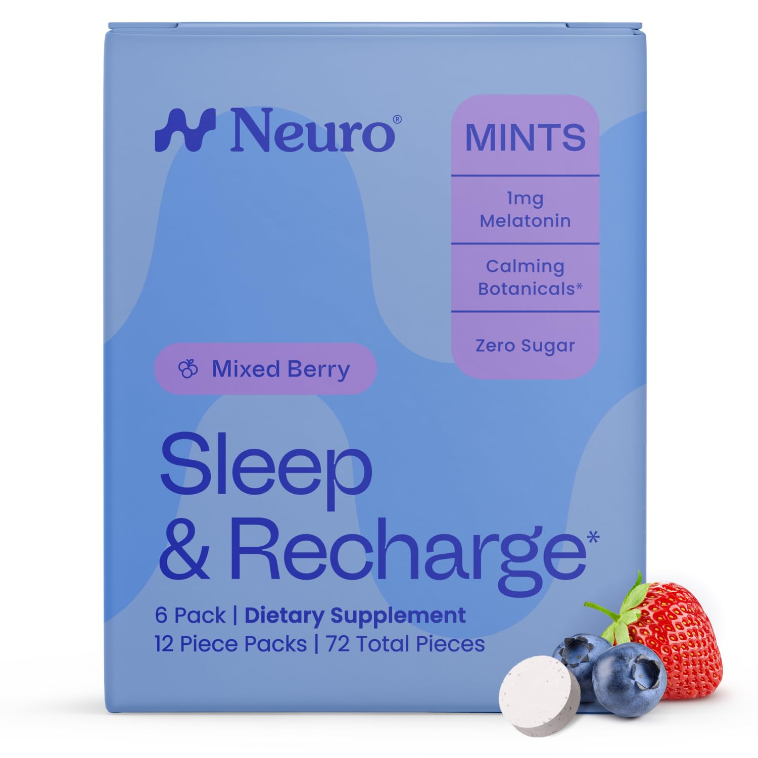 Neuro Sleep & Recharge Meltaway Mints - Contains Melatonin 1 mg, Chamomile & Elderberry - Travel Aid for Nighttime Relaxation & Healthy Sleep Cycle - Mixed Berry, 72 ct