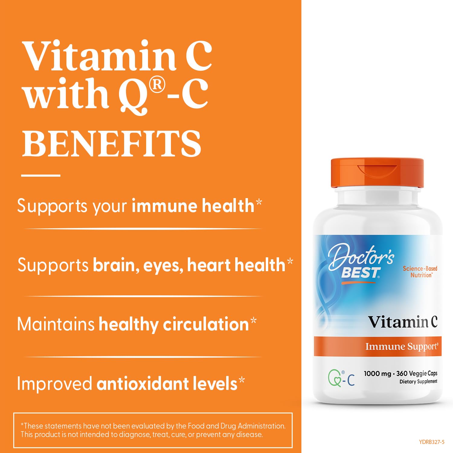 Doctor's Best Vitamin C 1000mg Supplement for Men & Women - Vegan Vitamin C Capsules as Q-C Ascorbic Acid, Immune Health Support for Adults, Non GMO, Gluten Free, Soy Free - 360 Veg Caps