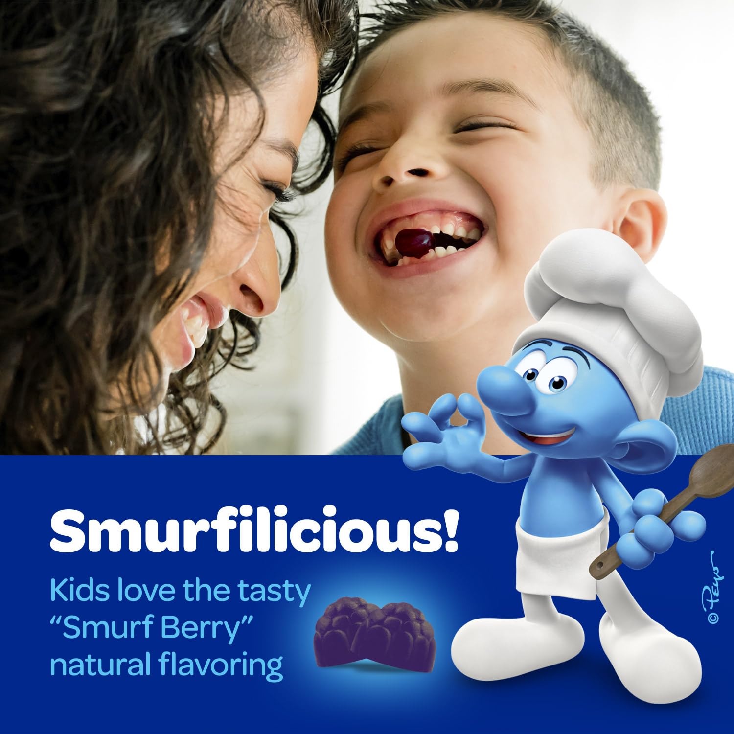 The Smurfs Immune Support Supplement Vitamins for Kids with Elderberry, Zinc, Vitamin C & D for Immune Defense Age 3+ | Made with Real Fruit in a Smurf Berry | Doctor Developed & Non-GMO | 80 Gummies