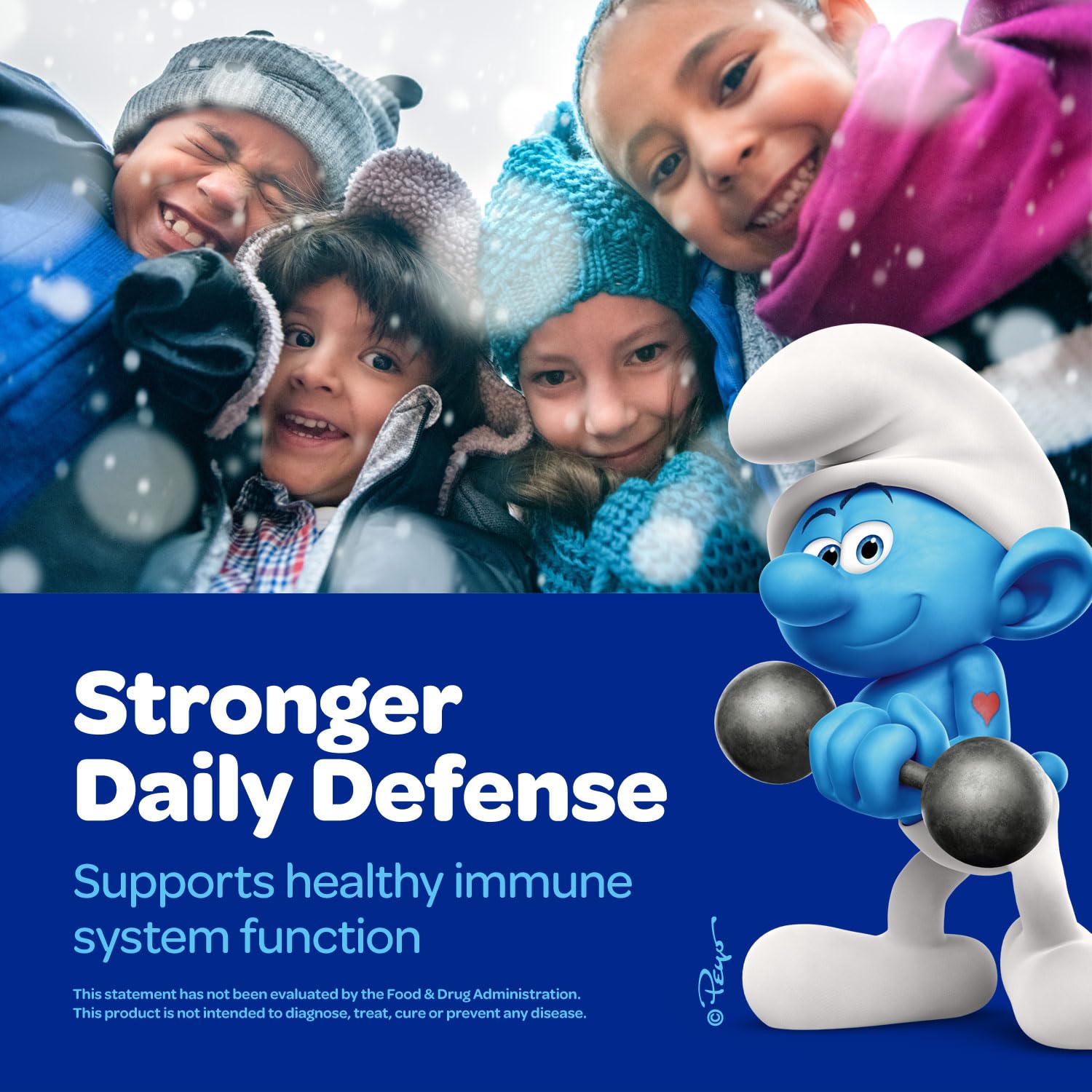 The Smurfs Immune Support Supplement Vitamins for Kids with Elderberry, Zinc, Vitamin C & D for Immune Defense Age 3+ | Made with Real Fruit in a Smurf Berry | Doctor Developed & Non-GMO | 80 Gummies