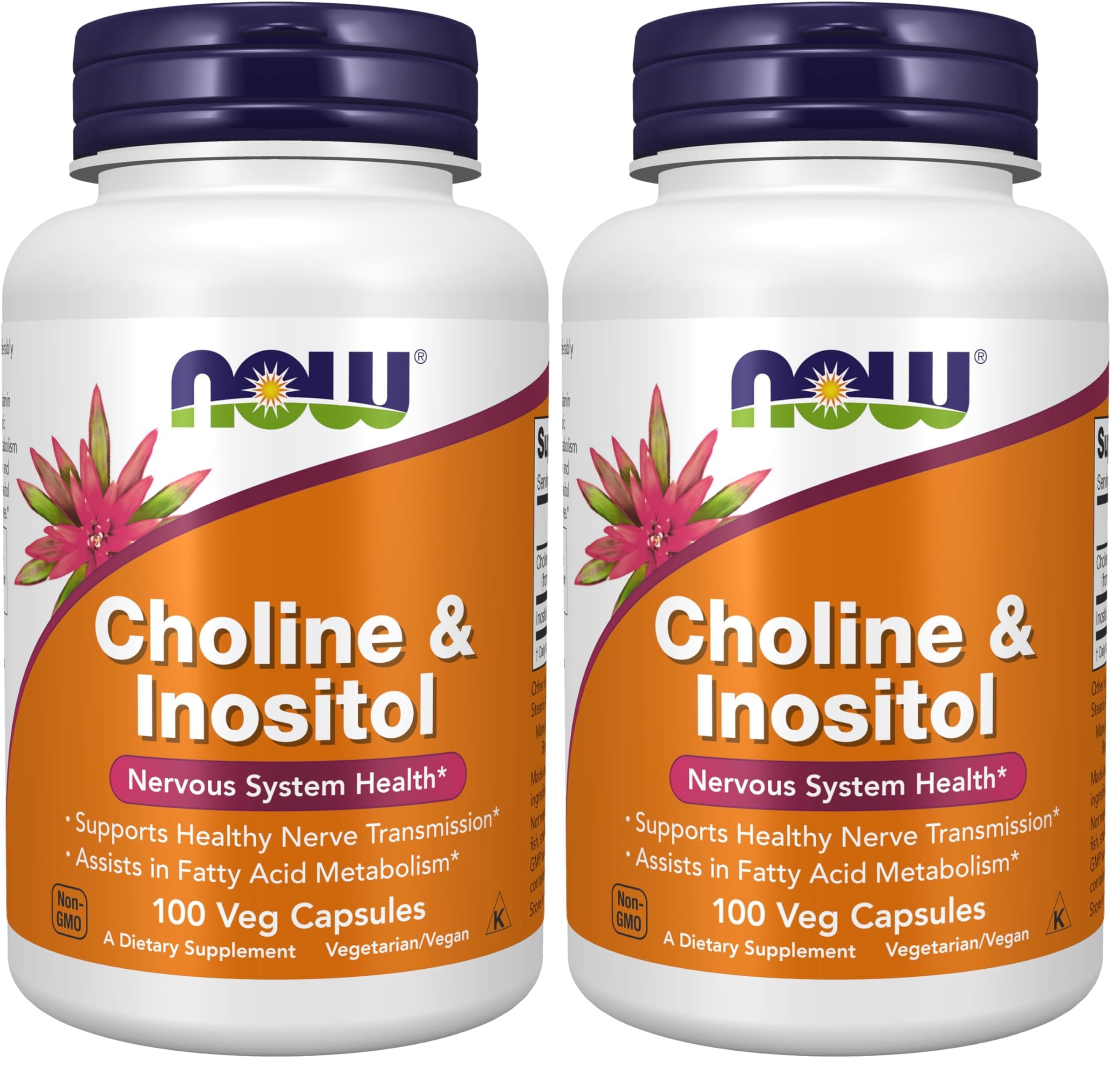 NOW Foods Supplements, Choline & Inositol 500 mg, Healthy Nerve Transmission*, Nervous System Health*, 100 Capsules (Pack of 2)