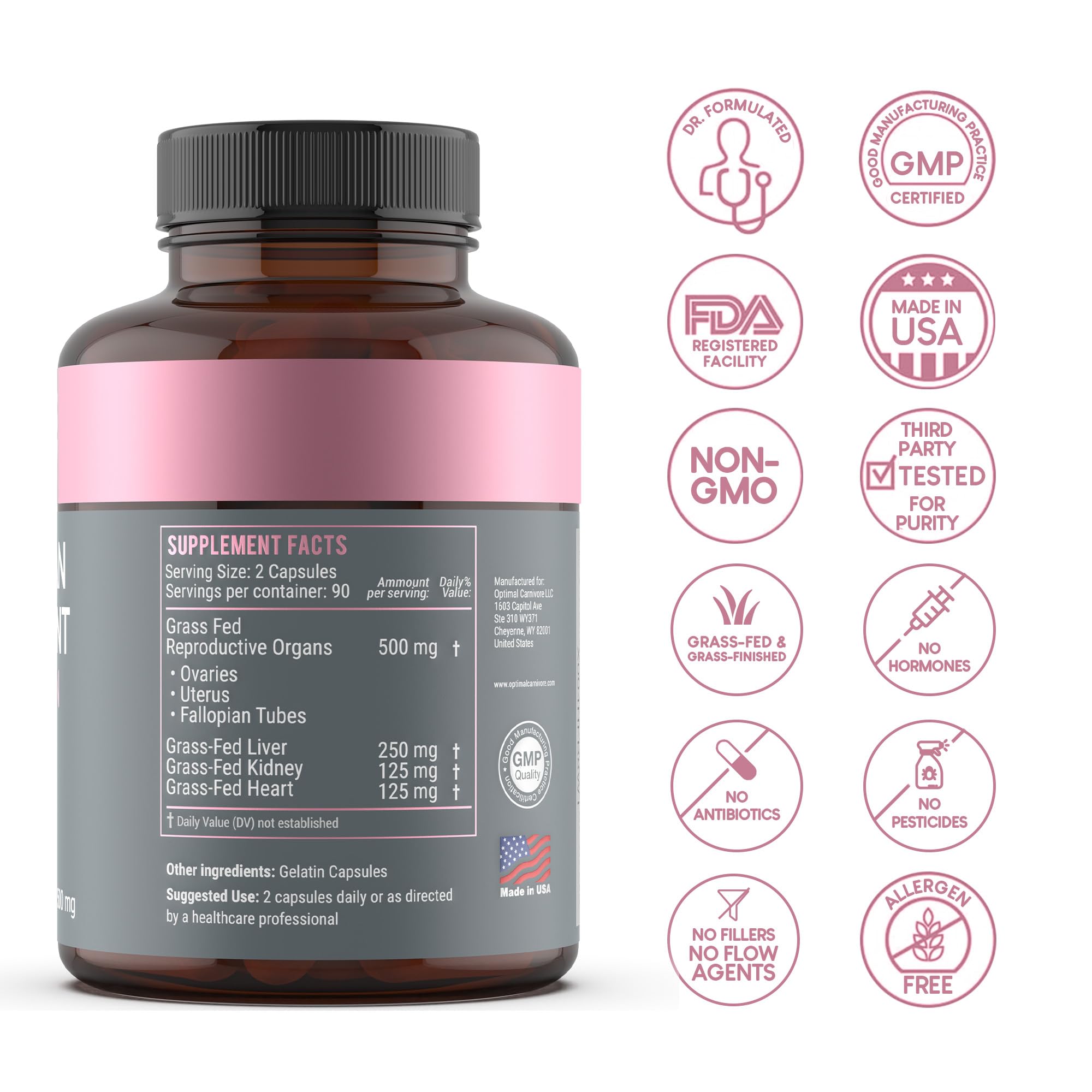 Beef Organ Supplement for Women | Supports Hormone Balance | Ovary, Uterus & Reproductive Nourishment + Liver, Kidney & Heart for Cycle Harmony, Mood Ease & Feminine Energy | 90 Day Supply