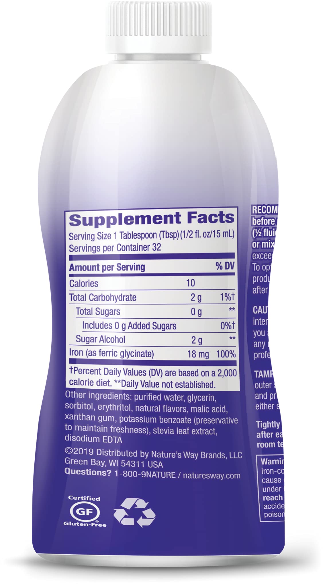 Nature's Way Liquid Iron, Provides Daily Value of Iron, Sugar Free, Berry Flavored, 16 Fl. Oz. (Pack of 2)