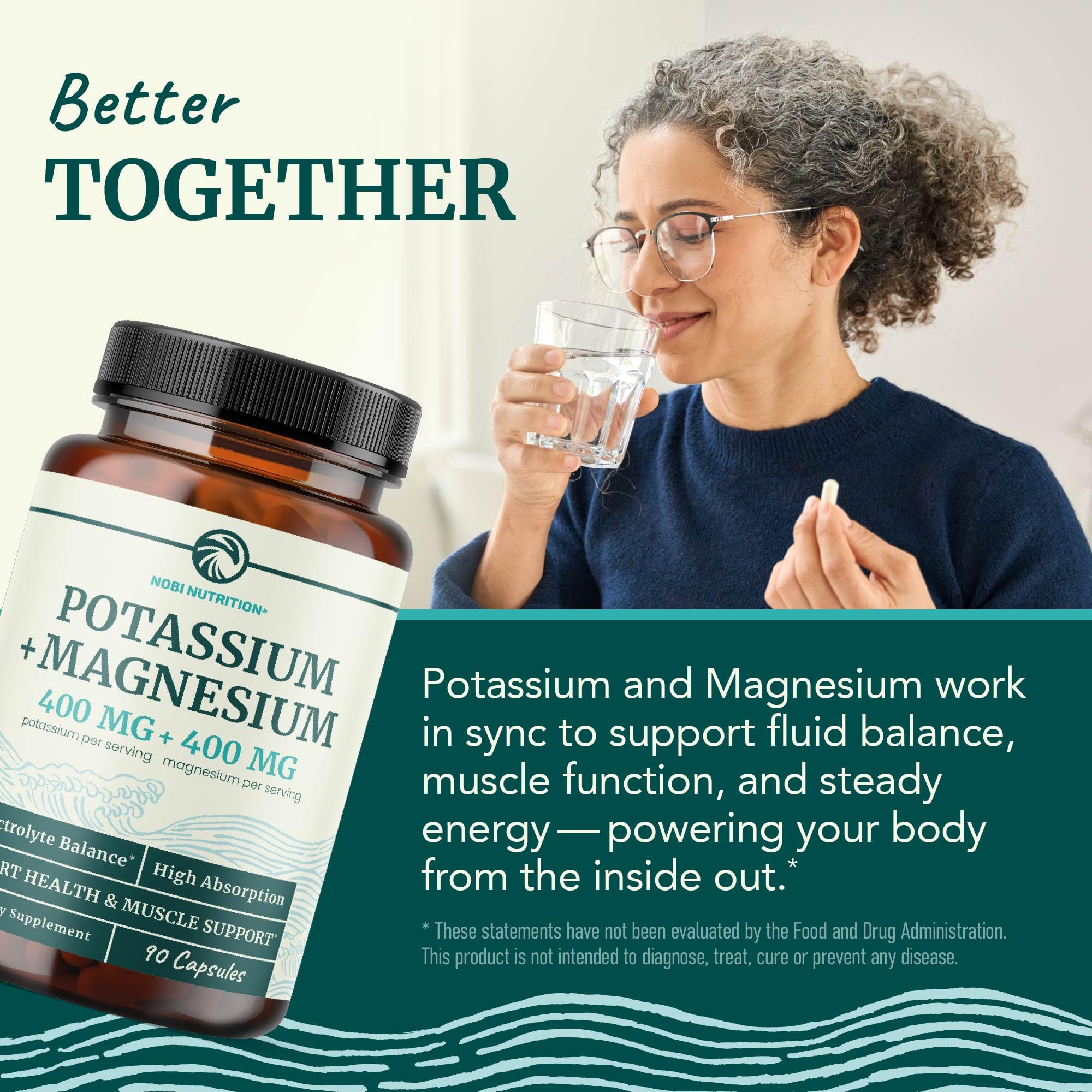 Potassium Magnesium Supplement | High Strength Electrolyte Balance for Heart Health & Muscle Support | 400 MG Potassium + 400 MG Magnesium | Energy, Bone Health, Sleep & Mood Support | 90 Ct.