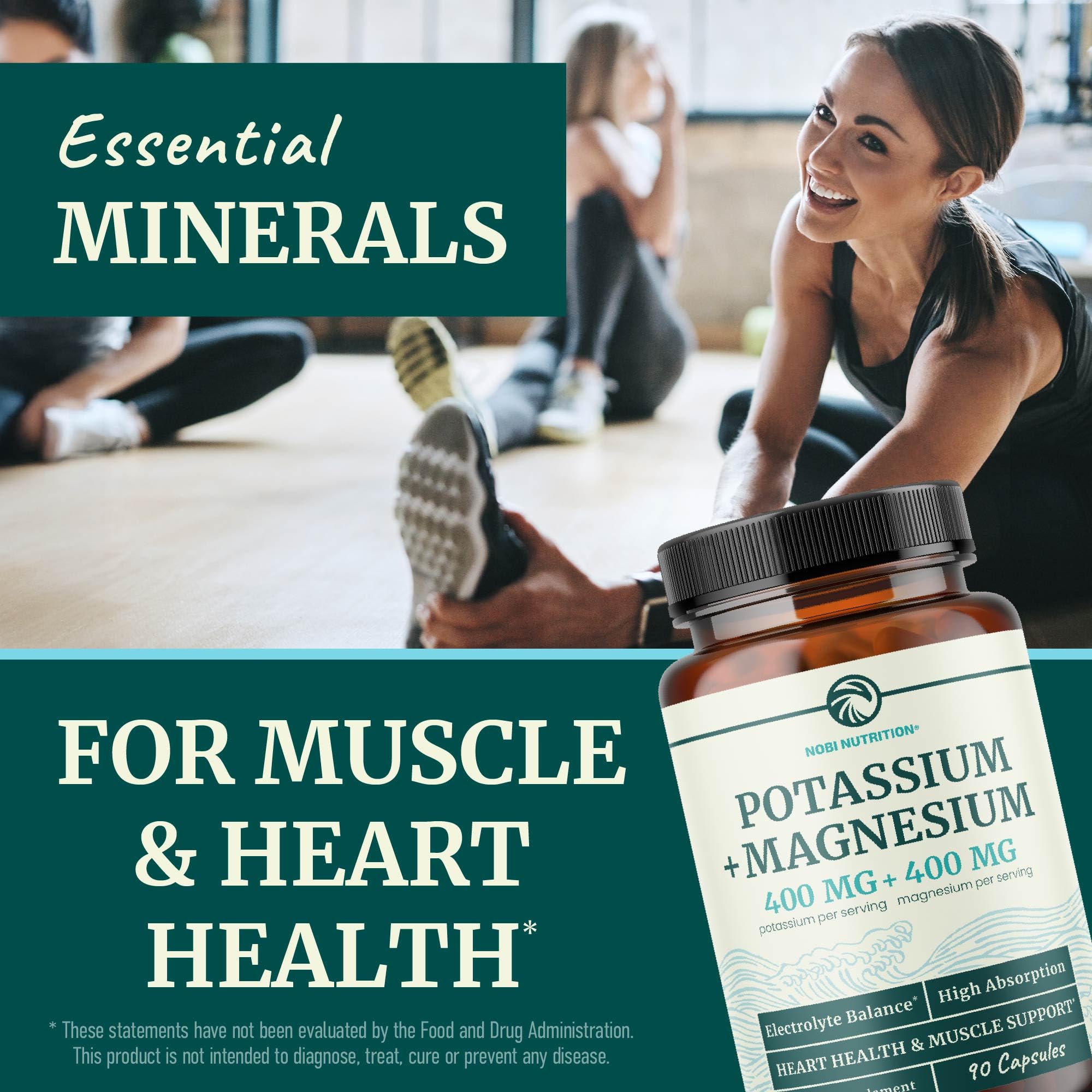 Potassium Magnesium Supplement | High Strength Electrolyte Balance for Heart Health & Muscle Support | 400 MG Potassium + 400 MG Magnesium | Energy, Bone Health, Sleep & Mood Support | 90 Ct.