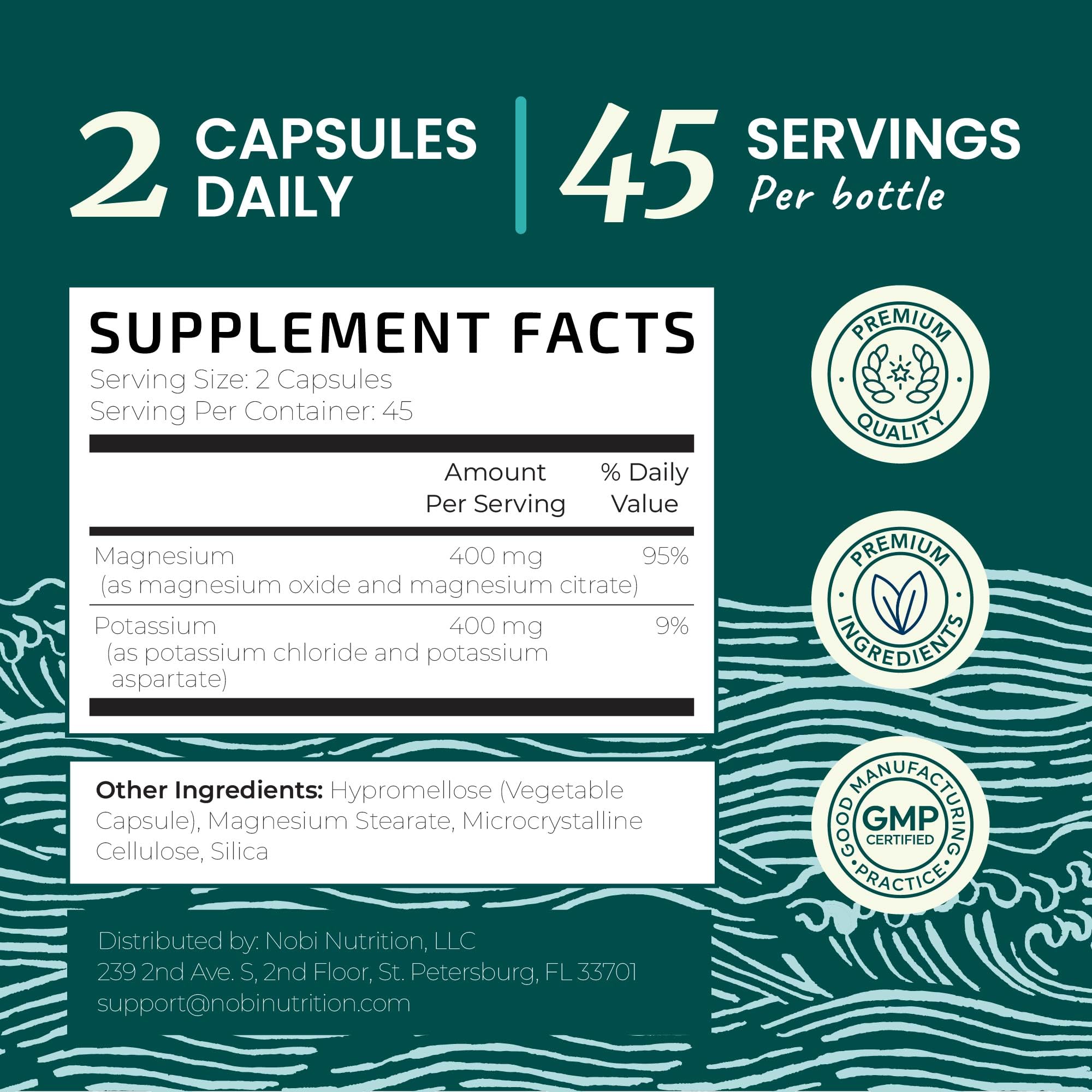 Potassium Magnesium Supplement | High Strength Electrolyte Balance for Heart Health & Muscle Support | 400 MG Potassium + 400 MG Magnesium | Energy, Bone Health, Sleep & Mood Support | 90 Ct.