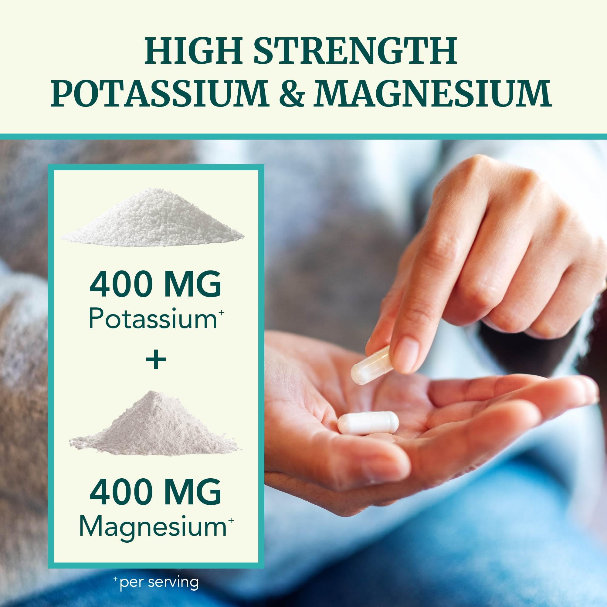 Potassium Magnesium Supplement | High Strength Electrolyte Balance for Heart Health & Muscle Support | 400 MG Potassium + 400 MG Magnesium | Energy, Bone Health, Sleep & Mood Support | 90 Ct.