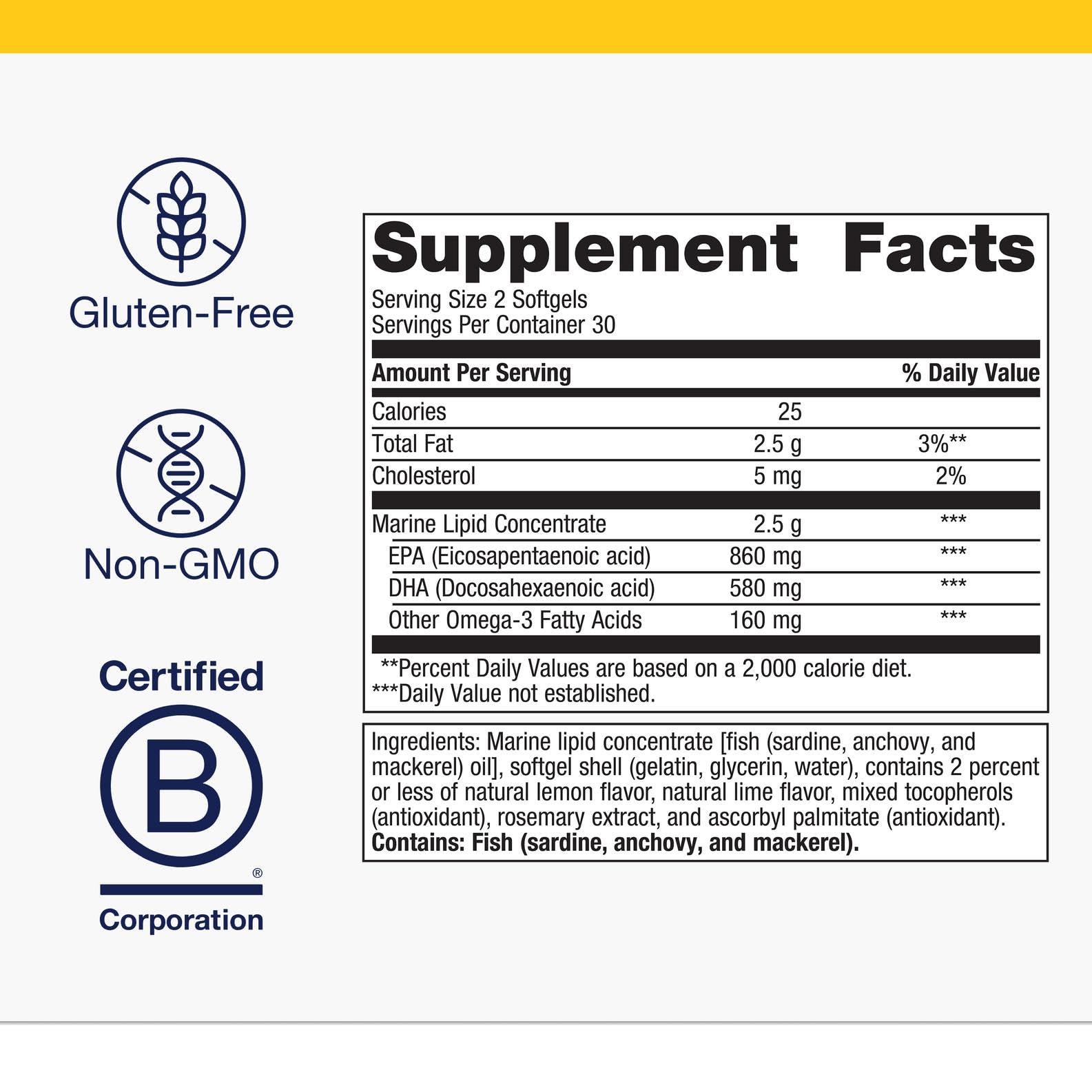 Metagenics OmegaGenics Fish Oil EPA-DHA 720 mg - High Potency Omega-3 Supplement* - Supports Heart, Joint, Brain & Immune Health* - Sustainably Sourced, Purity-Tested Fish Oil - 60 Softgels