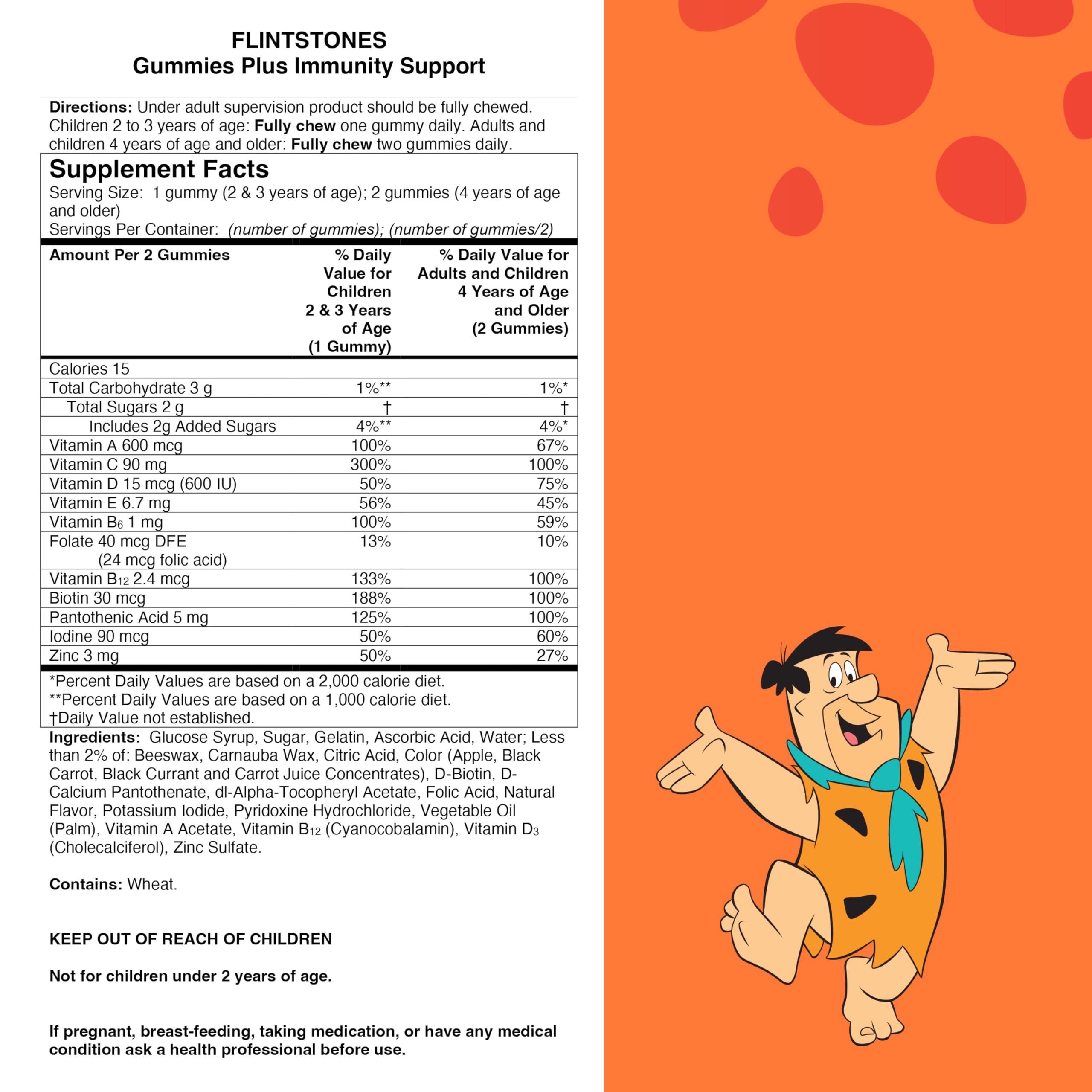 Flintstones Gummies Kids Vitamins with Immunity Support*, Kids and Toddler Multivitamin with Vitamin C, Vitamin D, B12, Zinc & More, Orange 150ct, (Pack of 2)