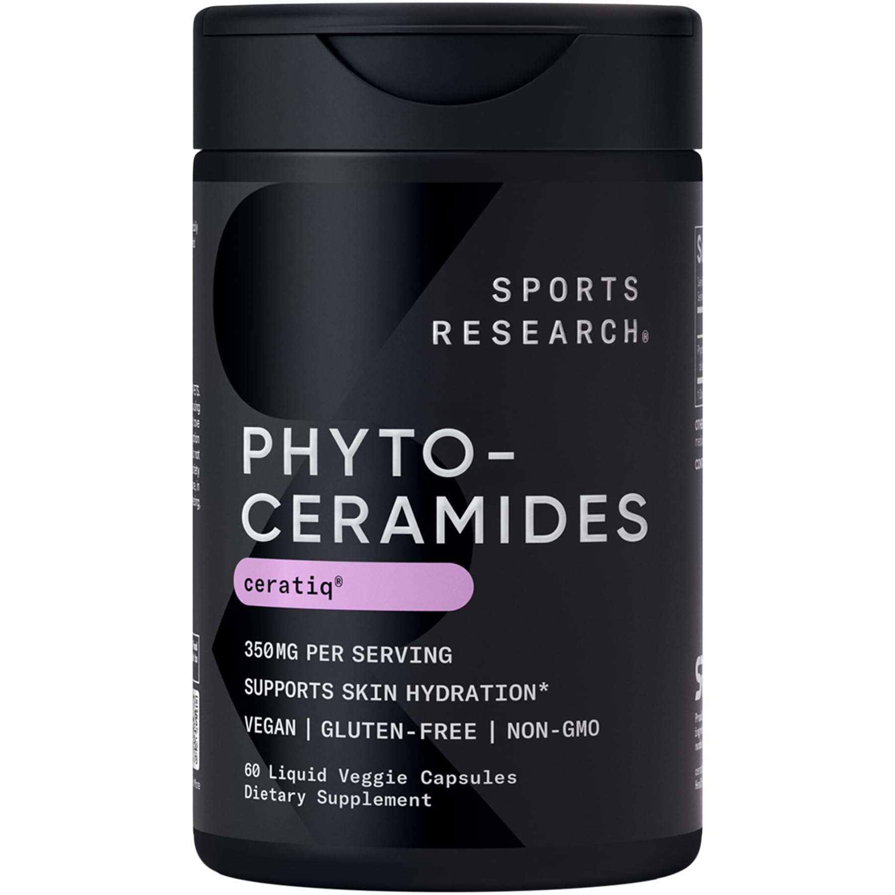 Sports Research® Phytoceramides 350 mg per Veggie Capsule - Plant Derived Ceramides for Healthy Skin and Hydration - Made with Ceratiq® · Non-GMO · Vegan Friendly - 60 Count