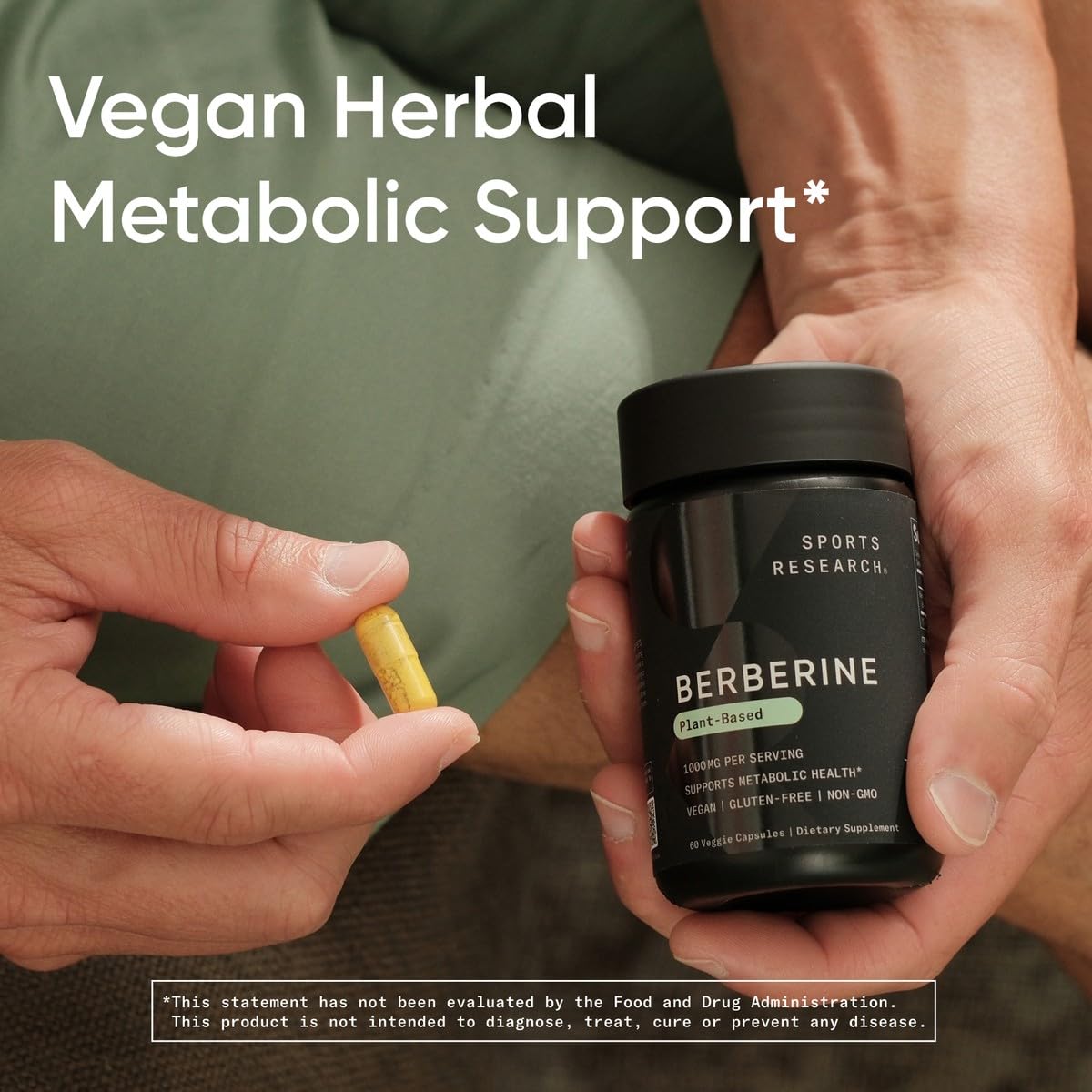 Sports Research Berberine - Herbal Ayurvedic Metabolic Health Support - 1000mg - 120 Capsules - Vegan Certified, Gluten-Free, Non-GMO