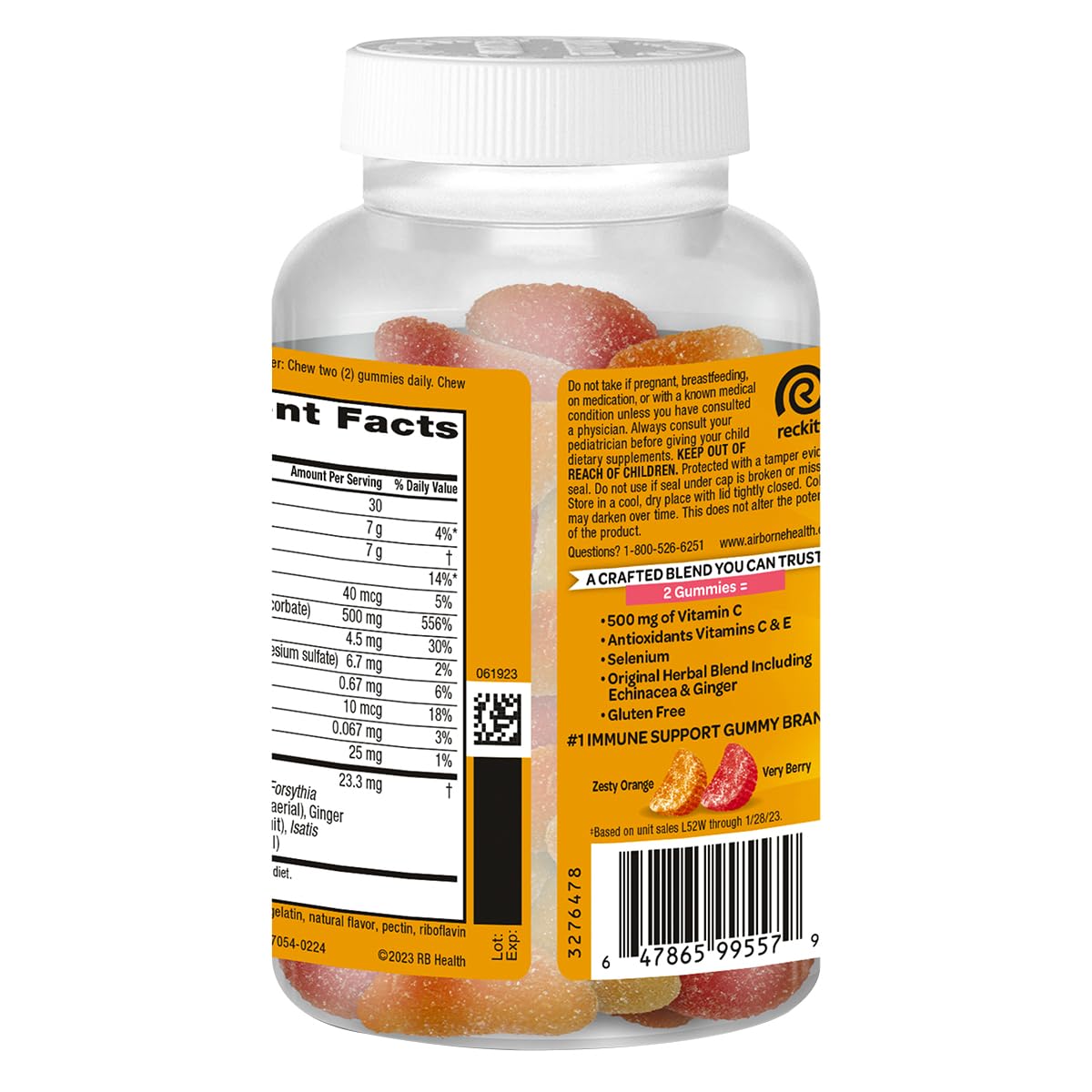 Airborne Kids 500mg Vitamin C Gummies, Kids Immune Support Zinc Gummies with Powerful Antioxidants VIT C & E - 63 Gummies, Assorted Fruit Flavor (Pack of 4)