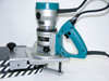 Corner Rounding Unit with Makita 2 1/4 hp D-Handle Router.  side view on sample boards