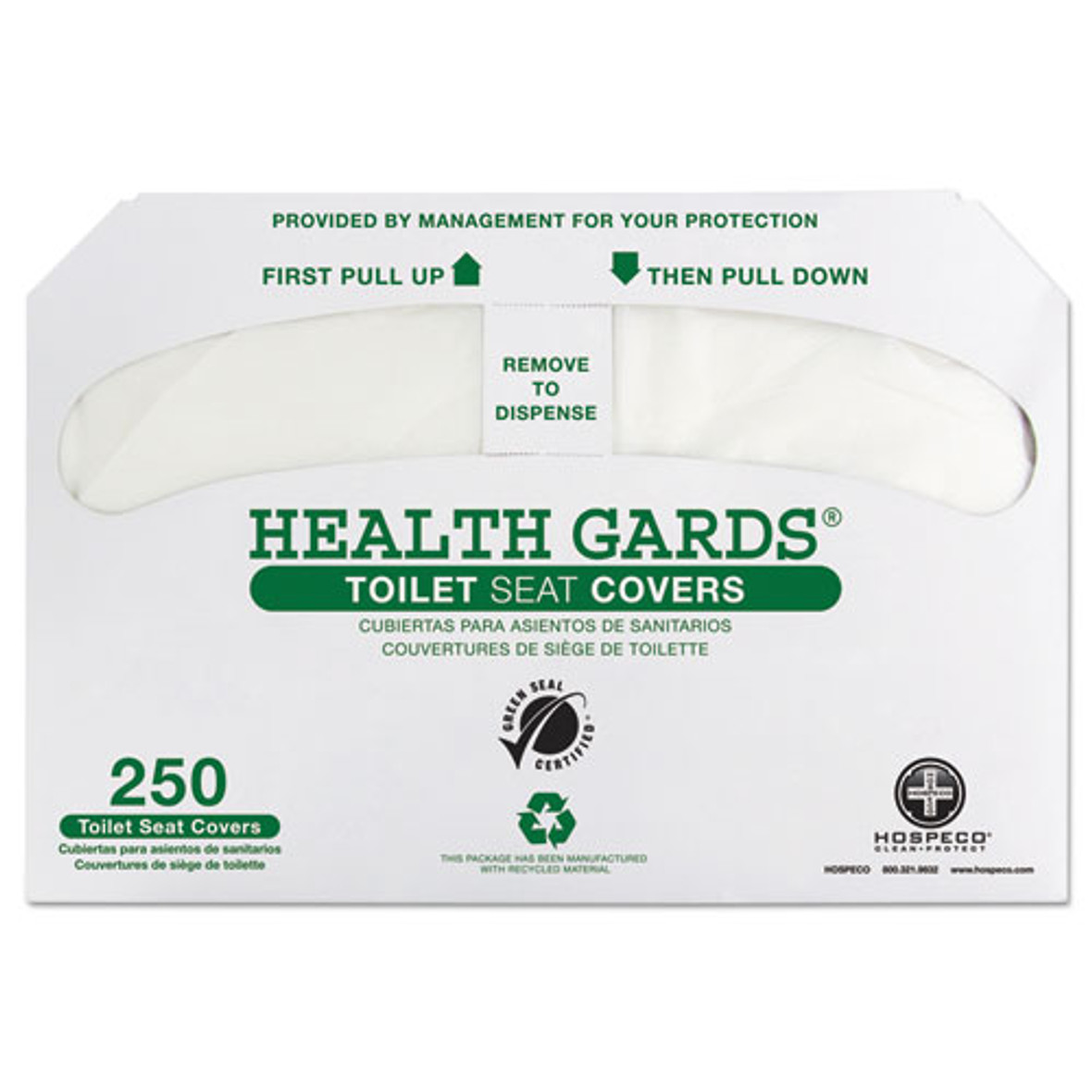 Health Gards Green Seal Recycled Toilet Seat Covers, 14.75 X 16.5, White, 250/pack, 4 Packs/carton
