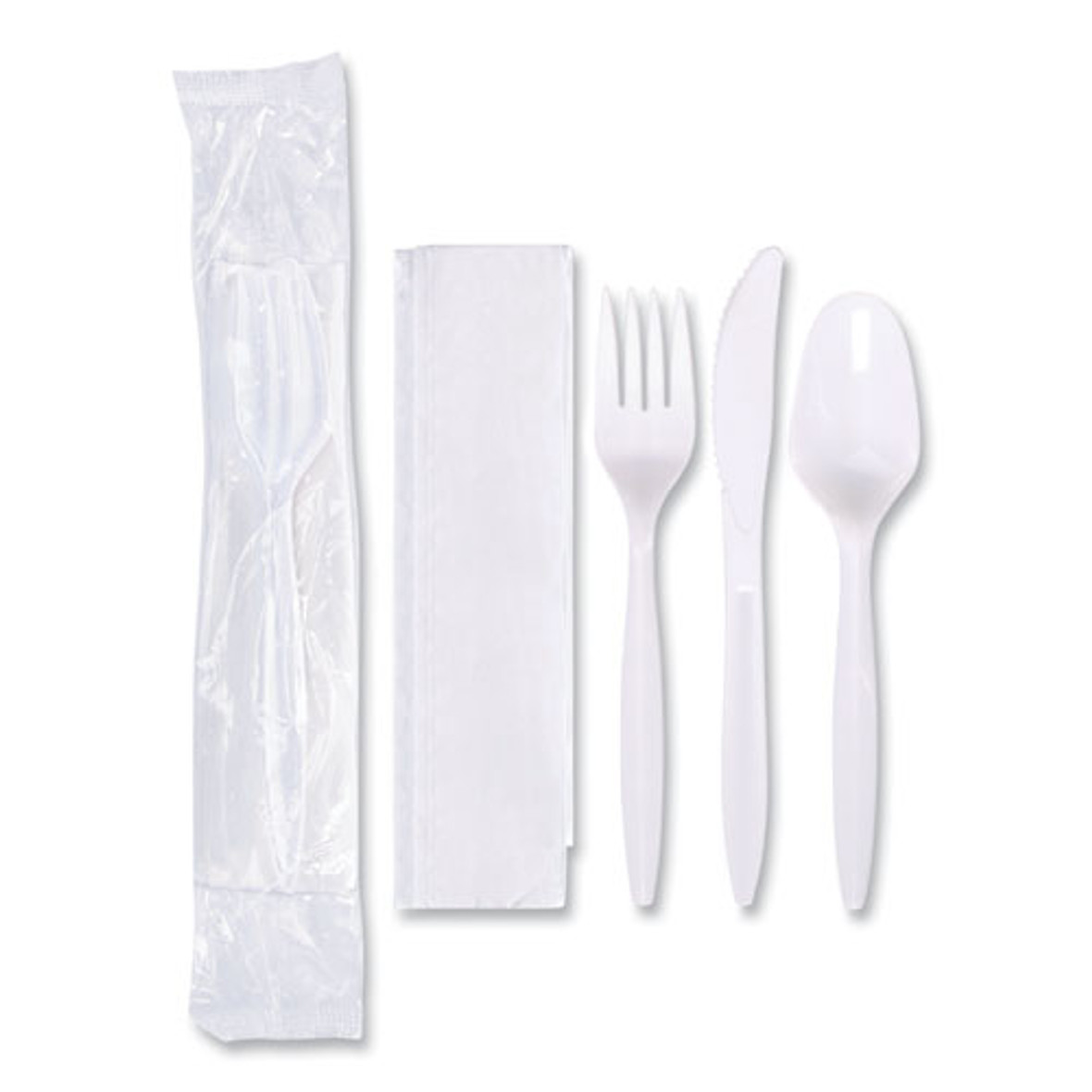 Economy Cutlery Kit, Fork/knife/spoon/napkin, White, 250/carton