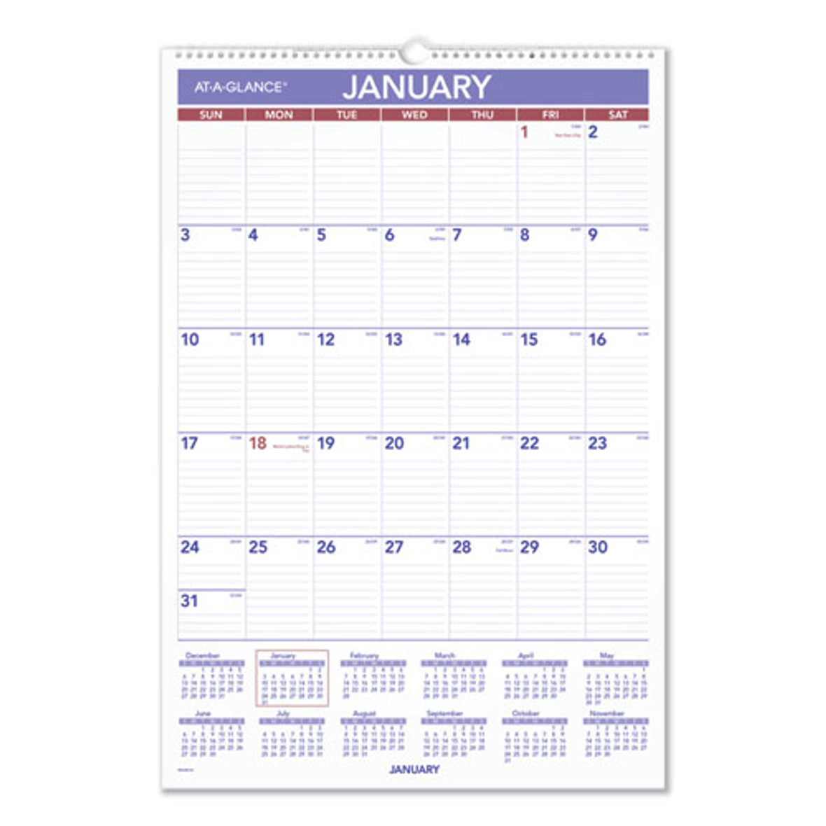 At-A-Glance® Erasable Wall Calendar, 15.5 X 22.75, White Sheets, 12-Month (Jan to Dec): 2023, Pack of 1