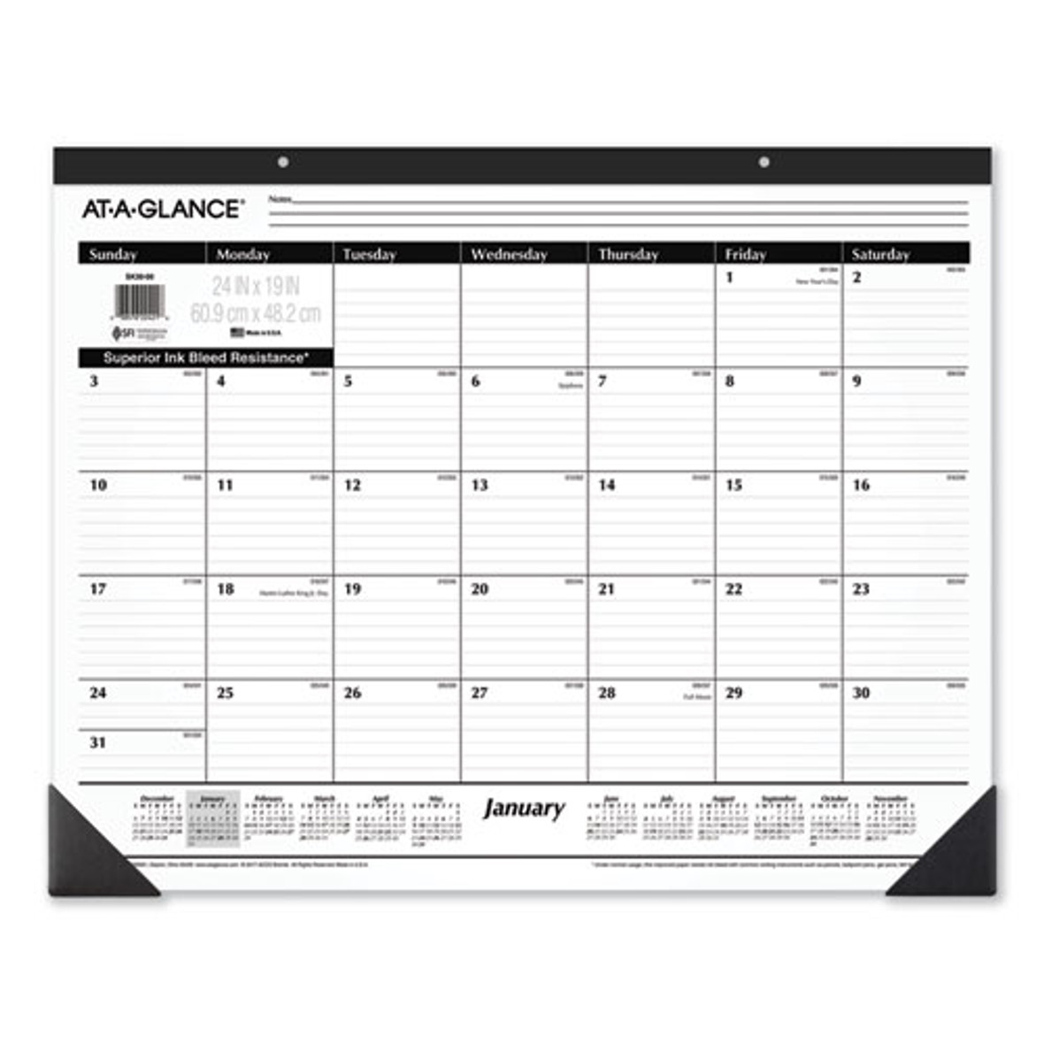 At-A-Glance® Ruled Desk Pad, 24 x 19, White Sheets, Black Binding, Black Corners, 12-Month (Jan to Dec): 2023, Pack of 1