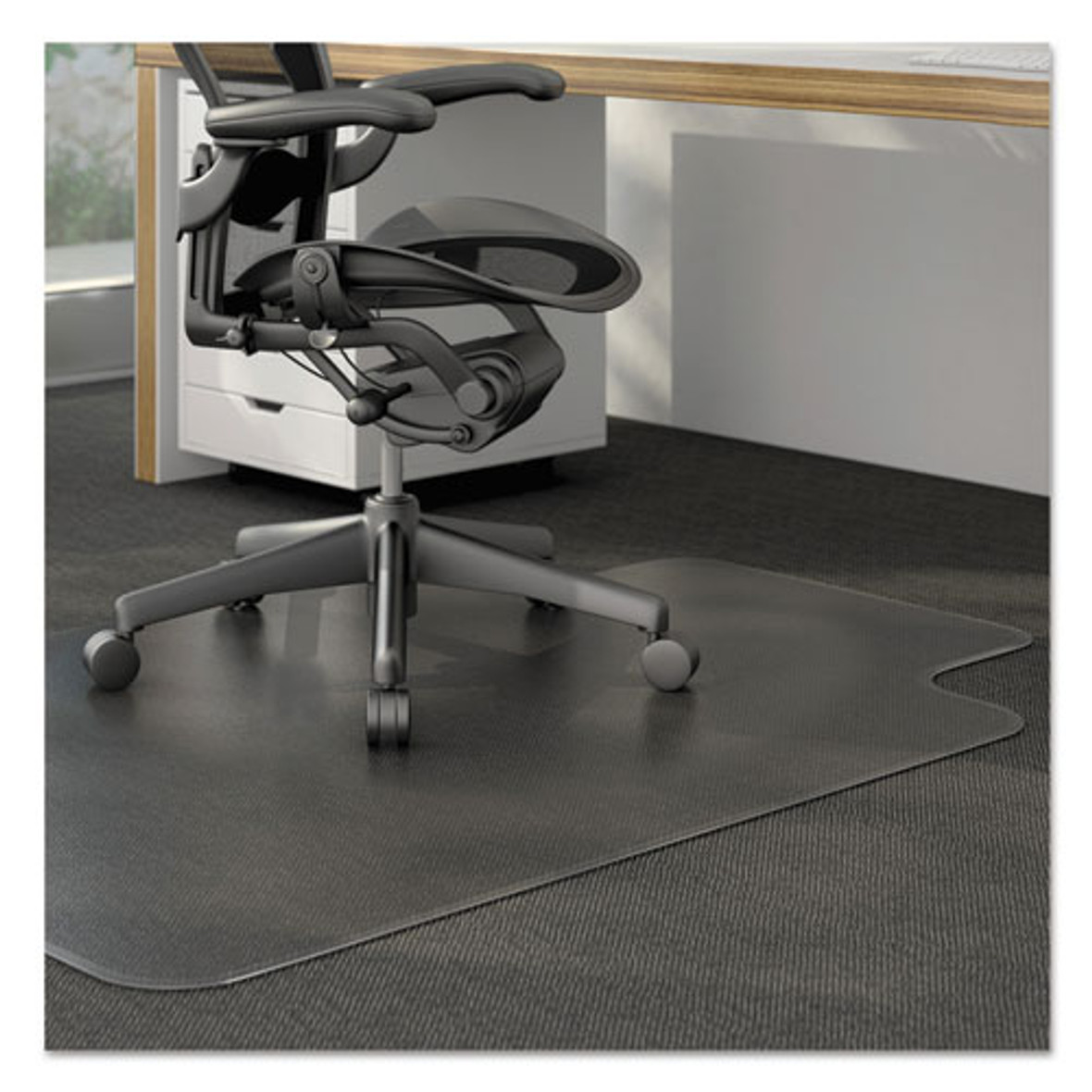 Alera® Moderate Use Studded Chair Mat For Low Pile Carpet, 45 x 53, Wide Lipped, Clear, 1 Each/Carton