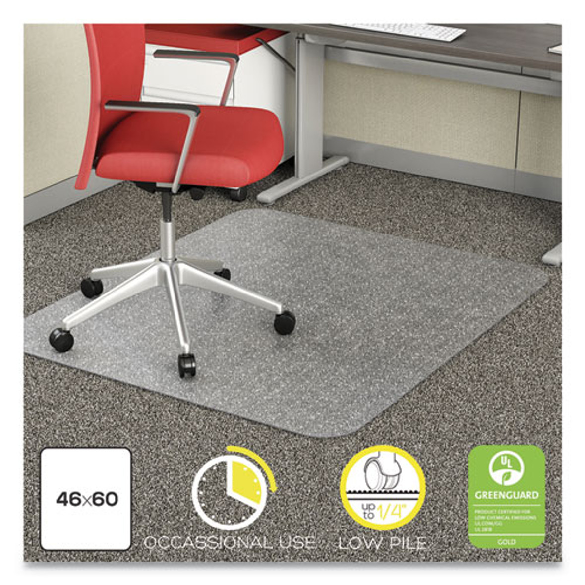 Deflecto® EconoMat Occasional Use Chair Mat, Low Pile Carpet, Roll, 46 x 60, Rectangle, Clear, 1 Each/Carton