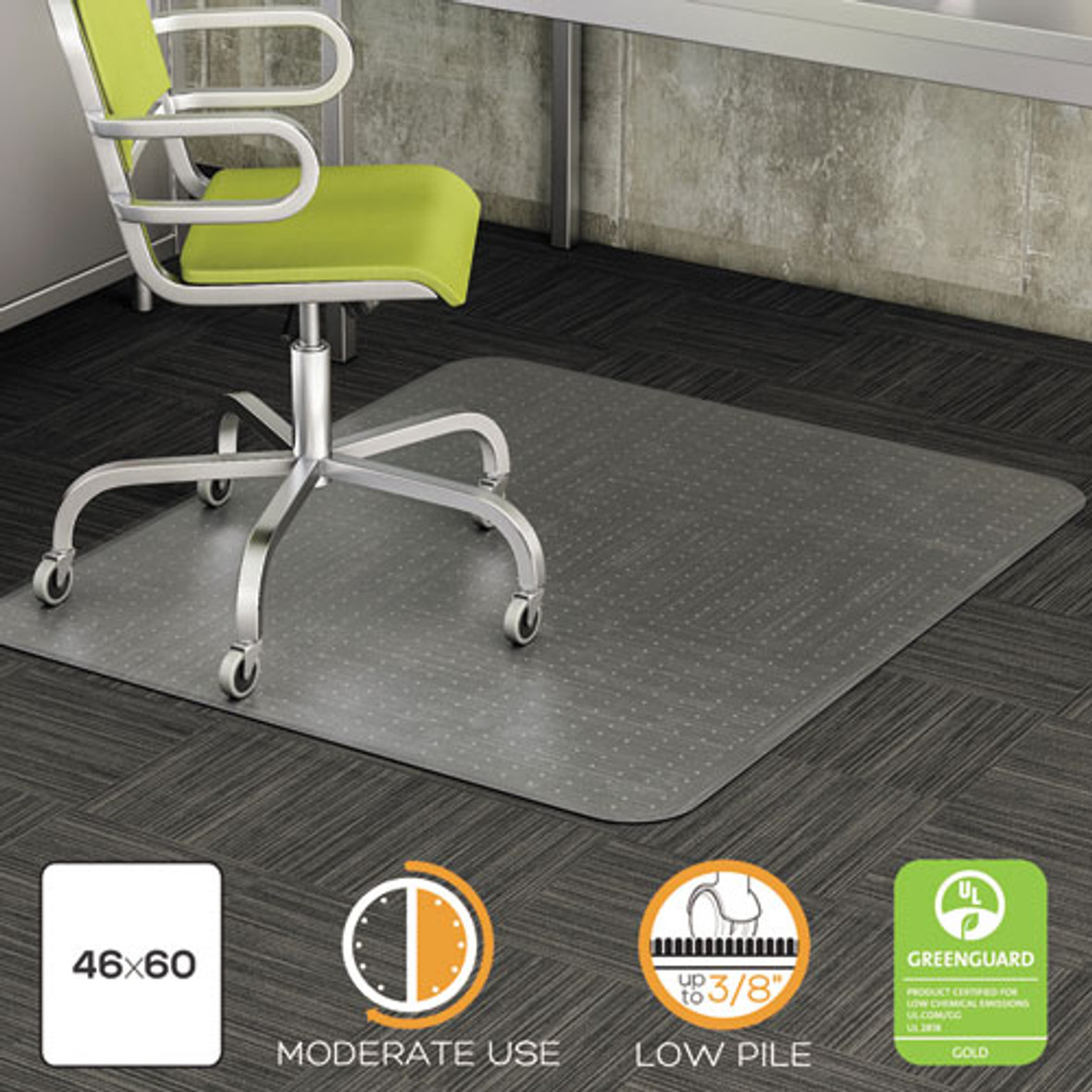 Deflecto® DuraMat Moderate Use Chair Mat, Low Pile Carpet, Roll, 46 x 60, Rectangle, Clear, 1 Each/Carton