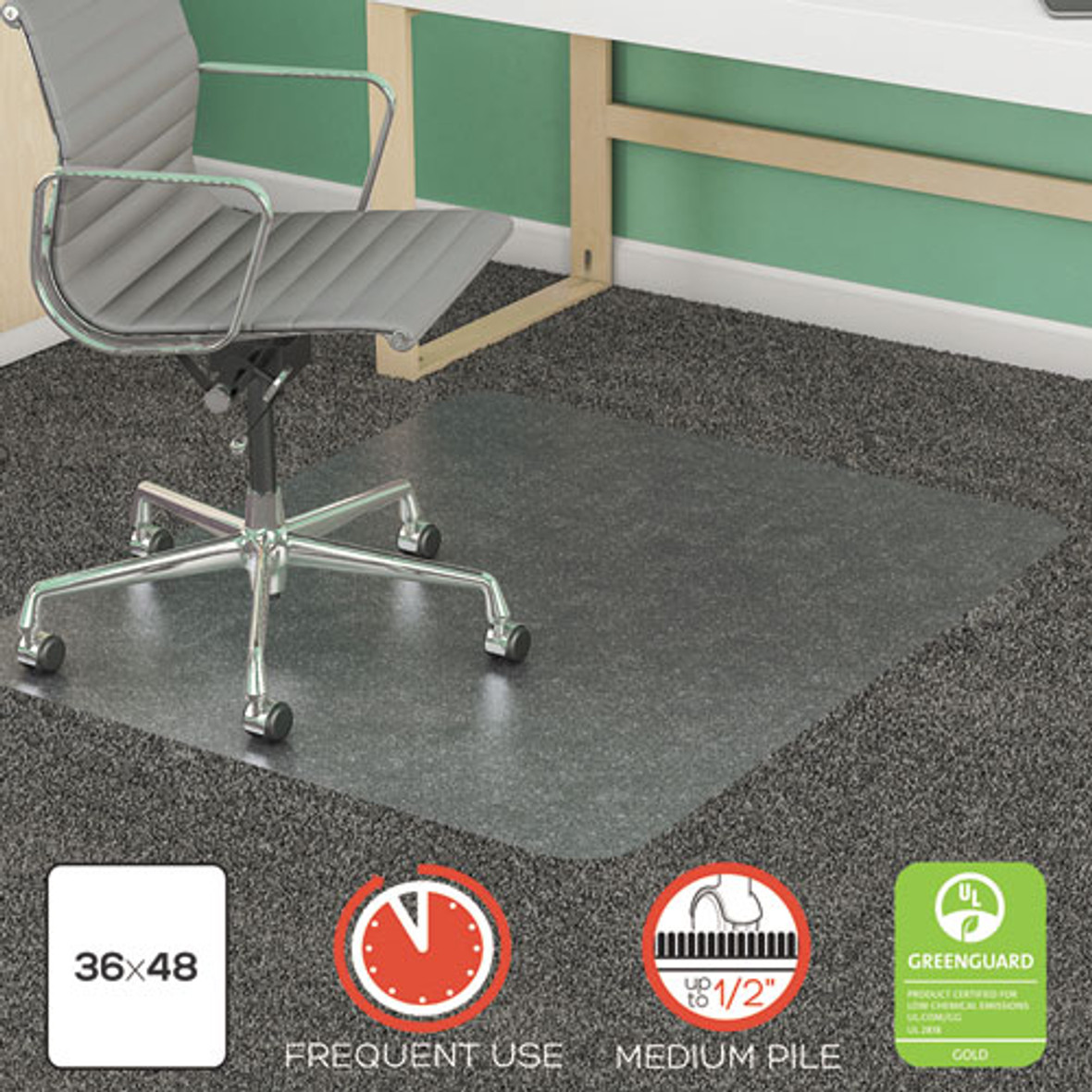 Deflecto® SuperMat Frequent Use Chair Mat For Medium Pile Carpet, 36 x 48, Rectangular, Clear, 1 Each/Carton