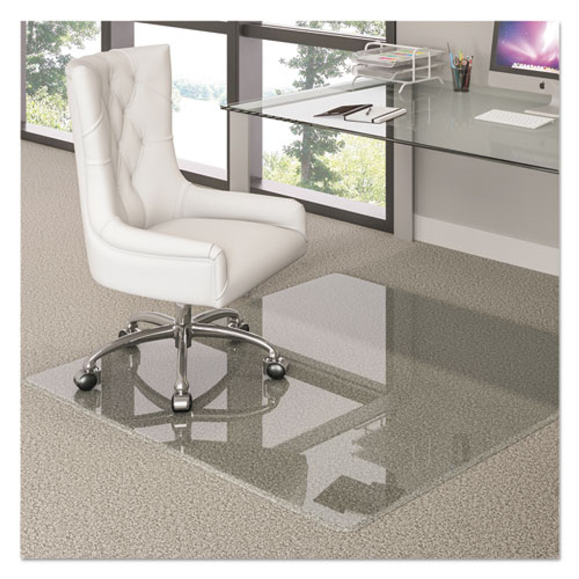 Deflecto® Premium Glass All Day Use Chair Mat - All Floor Types, 48 x 60, Rectangular, Clear, 1 Each/Carton