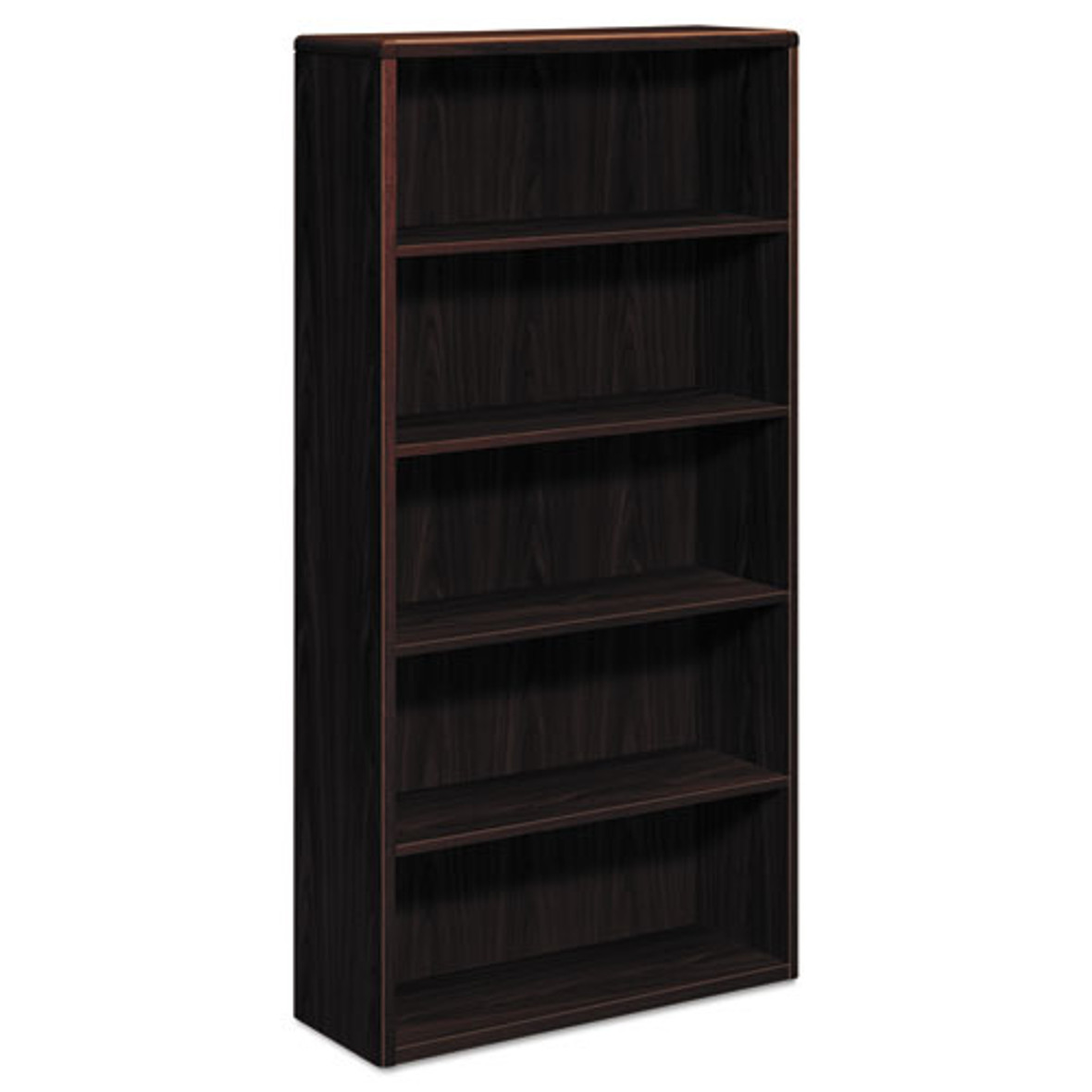 HON® 10700 Series Wood Bookcase, Five Shelf, 36w x 13 1/8d x 71h, Mahogany, 1/Carton