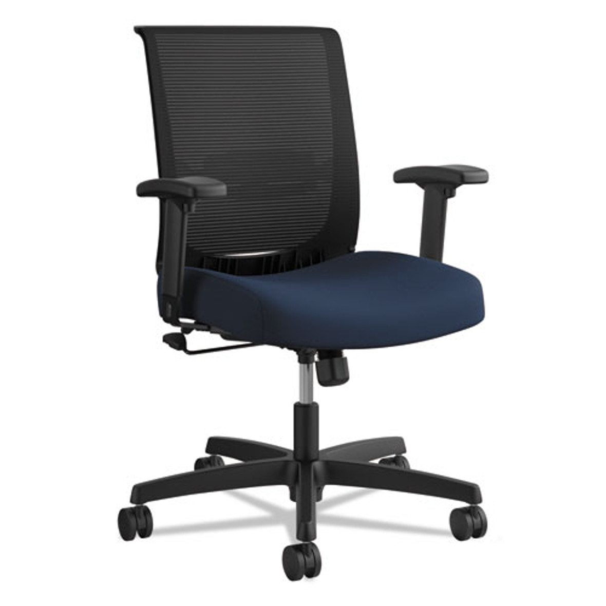 HON® Convergence Mid-back Task Chair, Swivel-tilt, Supports Up To 275 Lb, 16.5" To 21" Seat Height, Navy Seat, Black Back/base