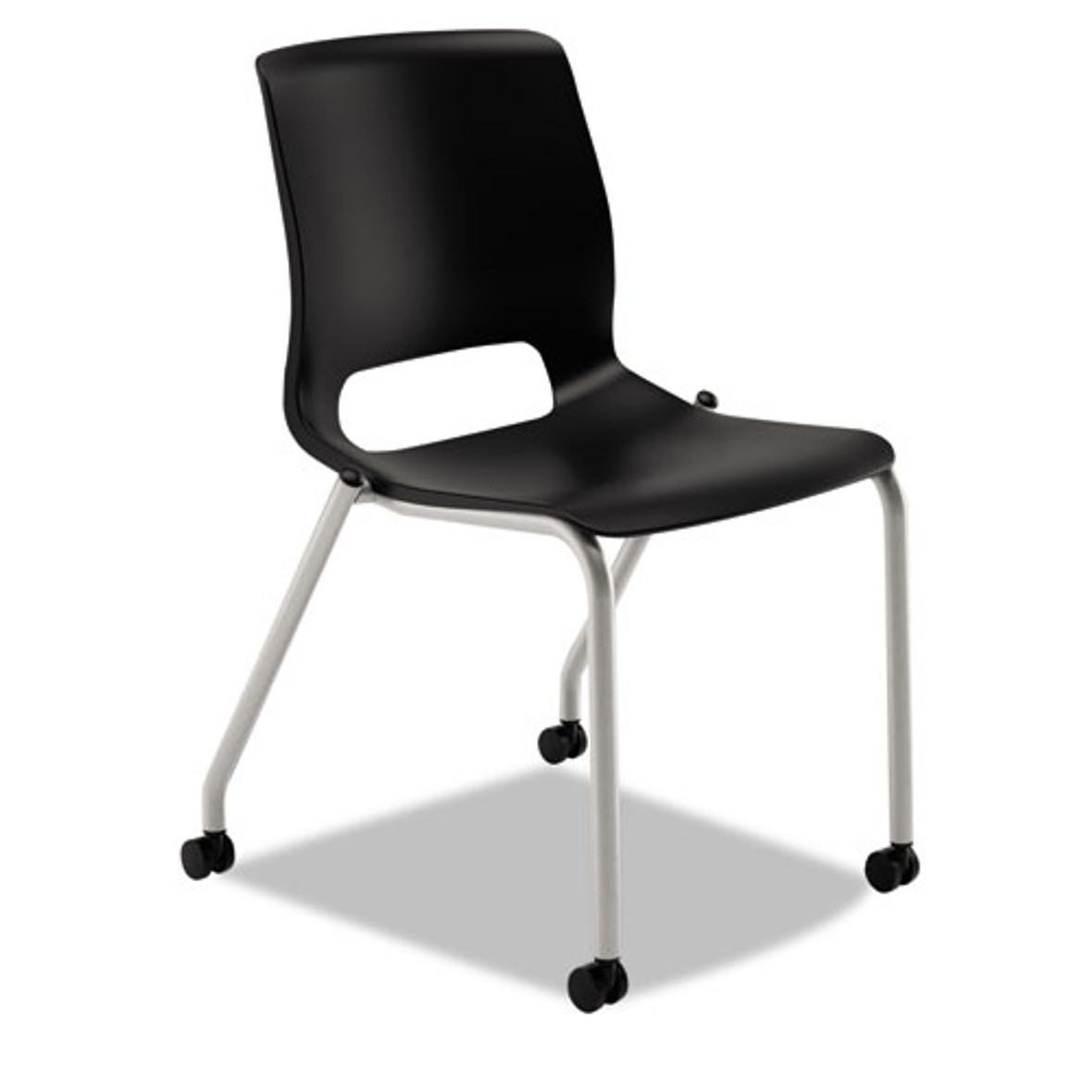 HON® Motivate Four-leg Stacking Chair, Supports Up to 300 lb, Onyx Seat, Black Back, Platinum Base, 2/Carton