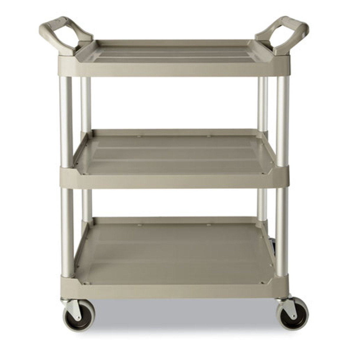 Rubbermaid® Economy Plastic Cart, Three-shelf, 18.63w x 33.63d x 37.75h, Platinum (Pack of 1)