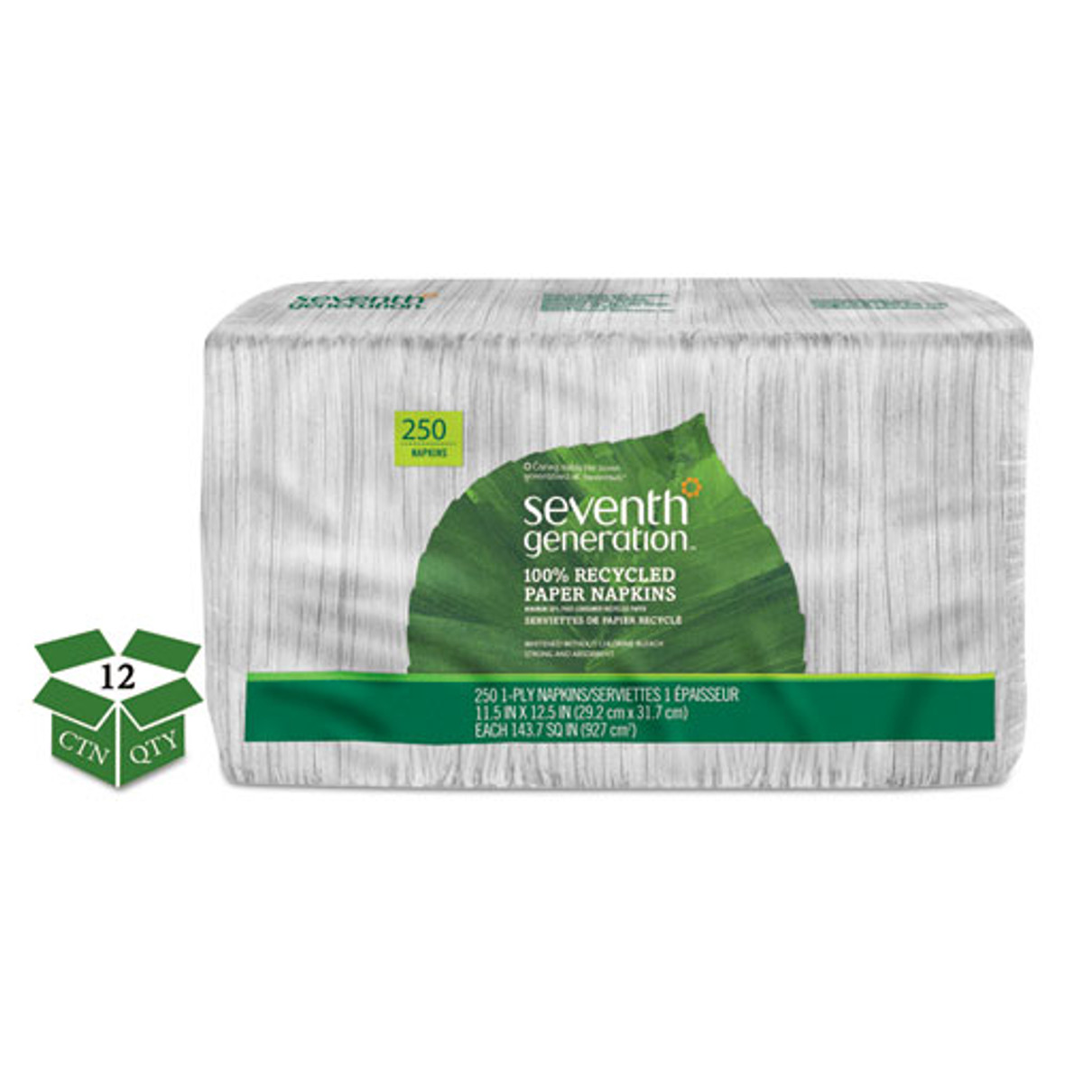 Seventh Generation® 100% Recycled Napkins, 1-ply, 11 1/2 x 12 1/2, White, 250/Pack, 12 Packs/Carton