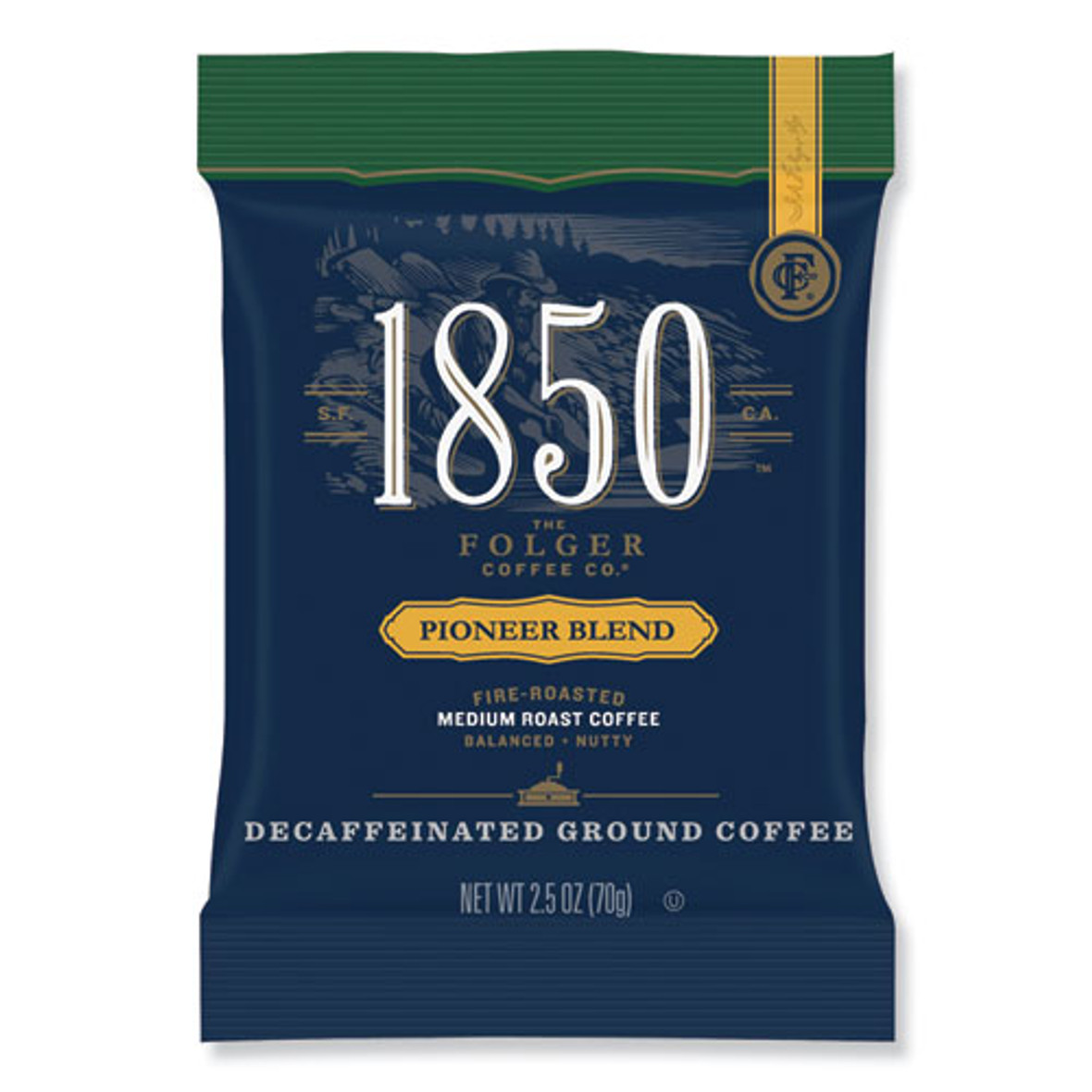 1850 Coffee Fraction Packs, Pioneer Blend Decaf, Medium Roast, 2.5 Oz Pack, 24 Packs/Carton