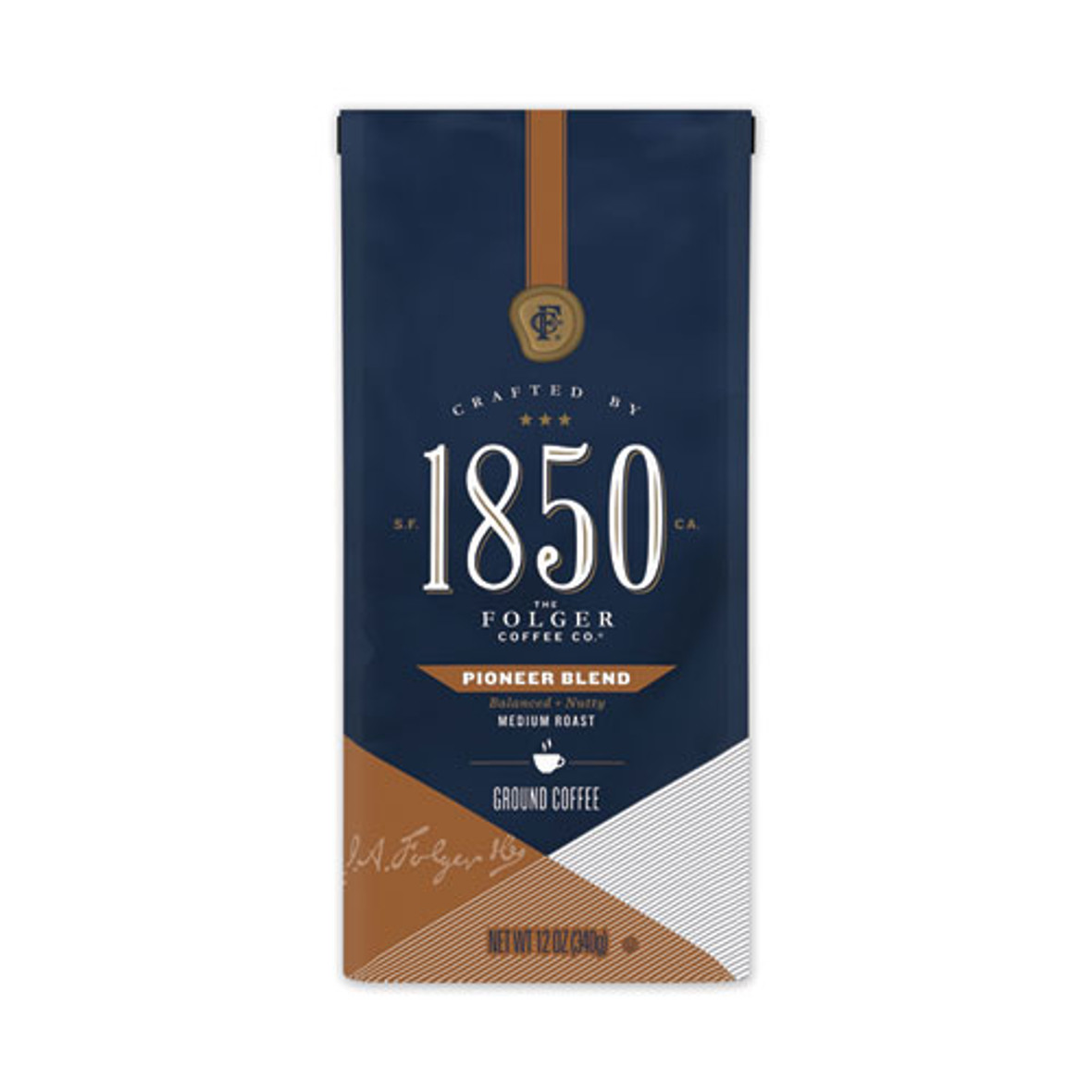 1850 Coffee, Pioneer Blend, Medium Roast, Ground, 12 Oz Bag, 6/Carton